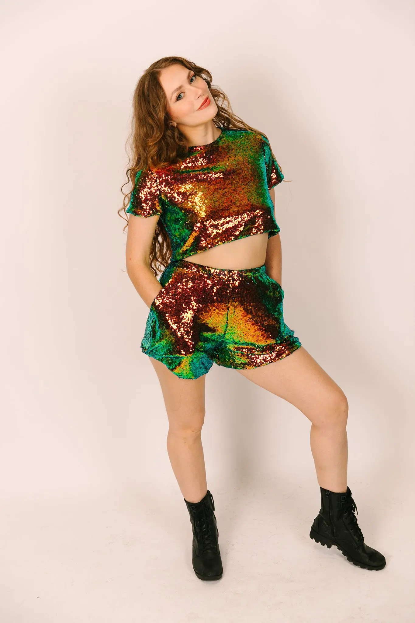 Copper Iridescent Sequin Shorts - Image 8