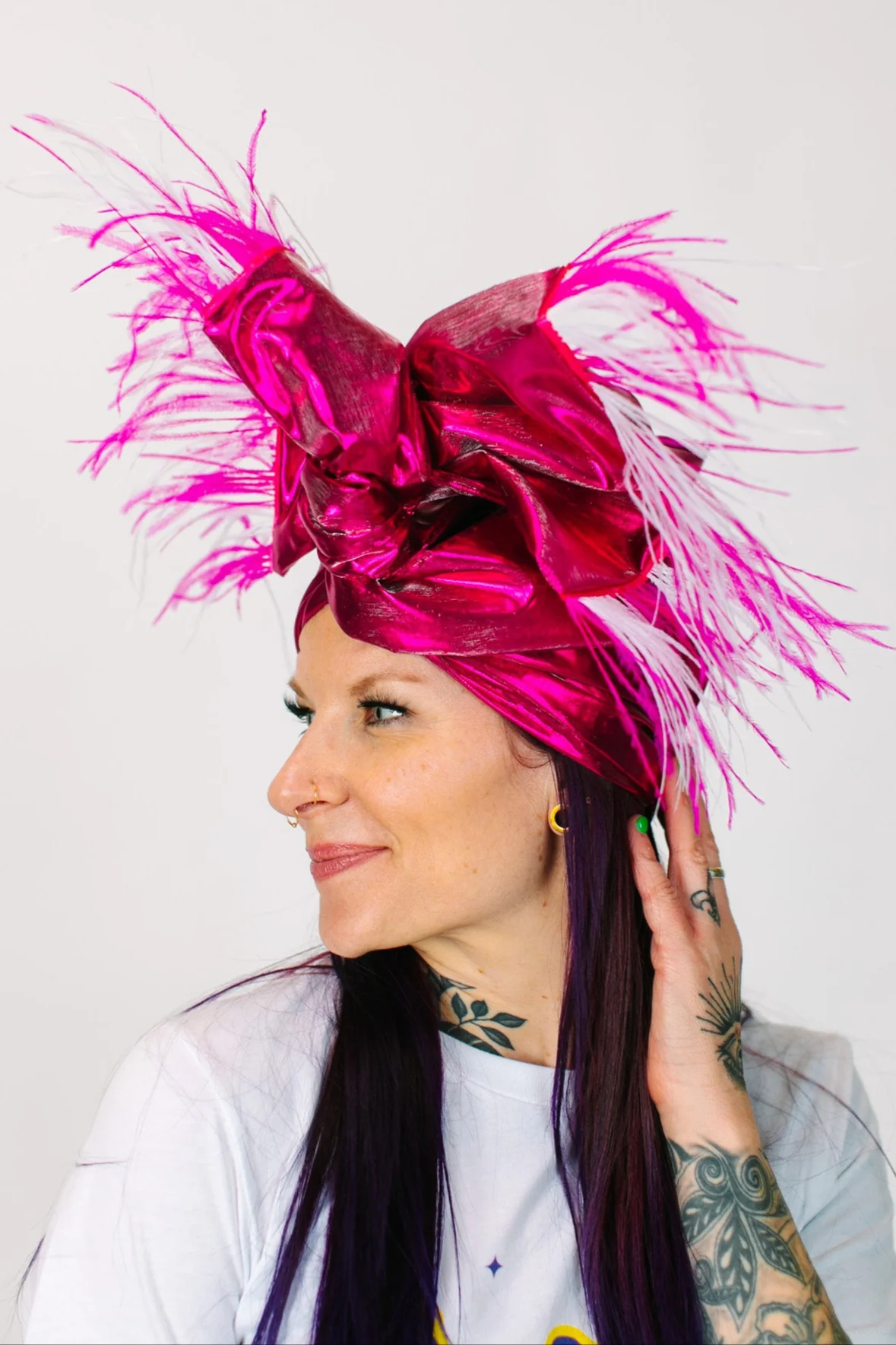 Fuchsia Lame Pink & White Ostrich Feathers - Image 2