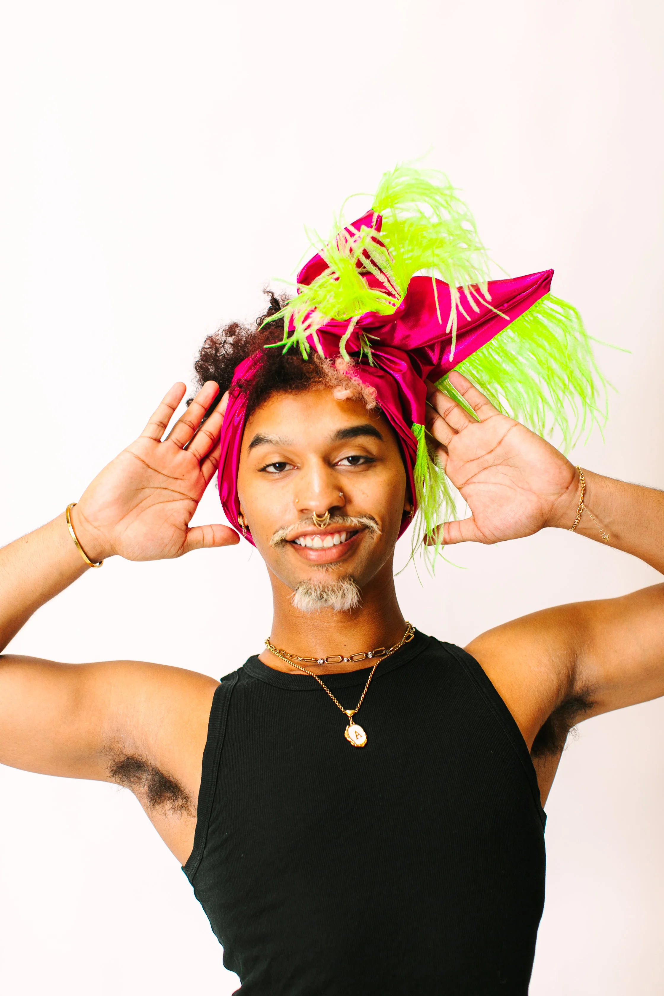 Fuchsia Lame With Neon Green Ostrich Feathers