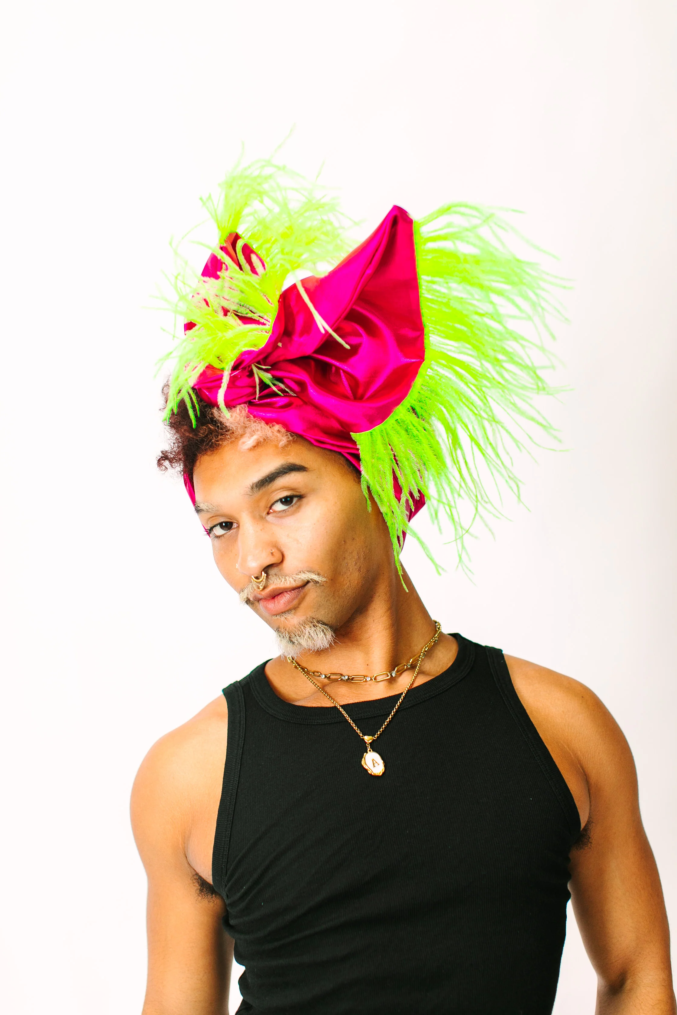 Fuchsia Lame With Neon Green Ostrich Feathers - Image 2