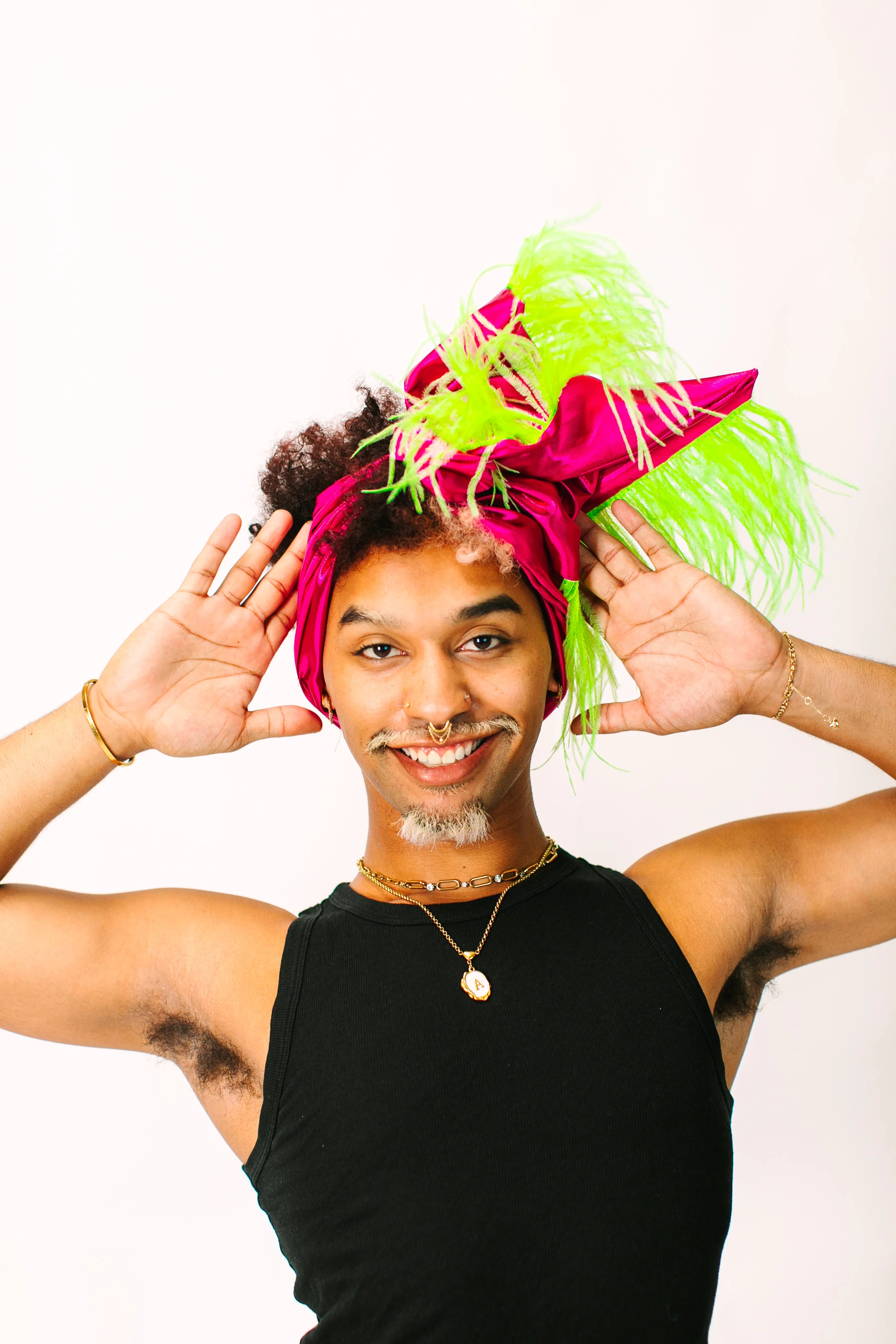 Fuchsia Lame With Neon Green Ostrich Feathers - Image 3