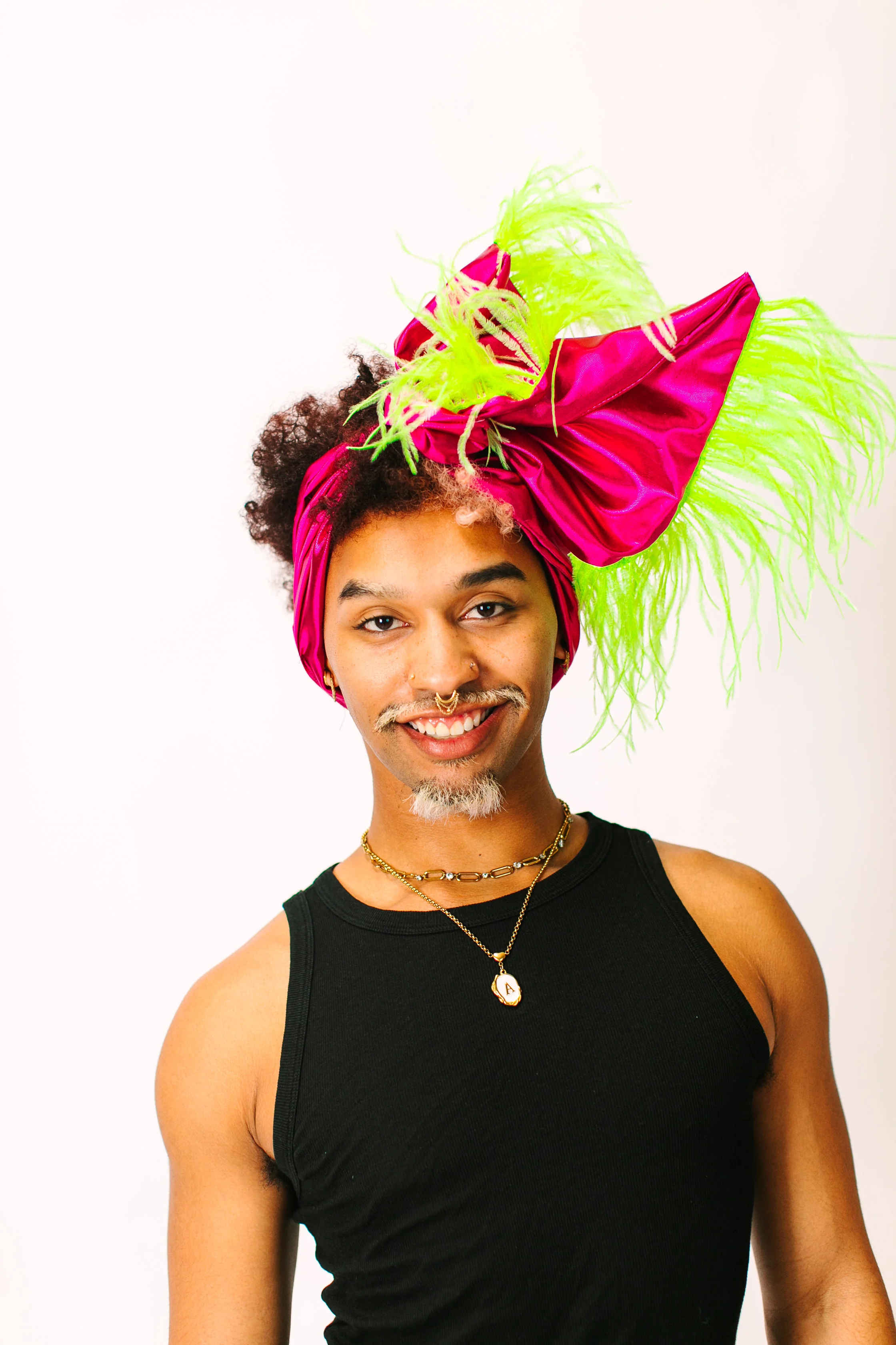 Fuchsia Lame With Neon Green Ostrich Feathers - Image 5