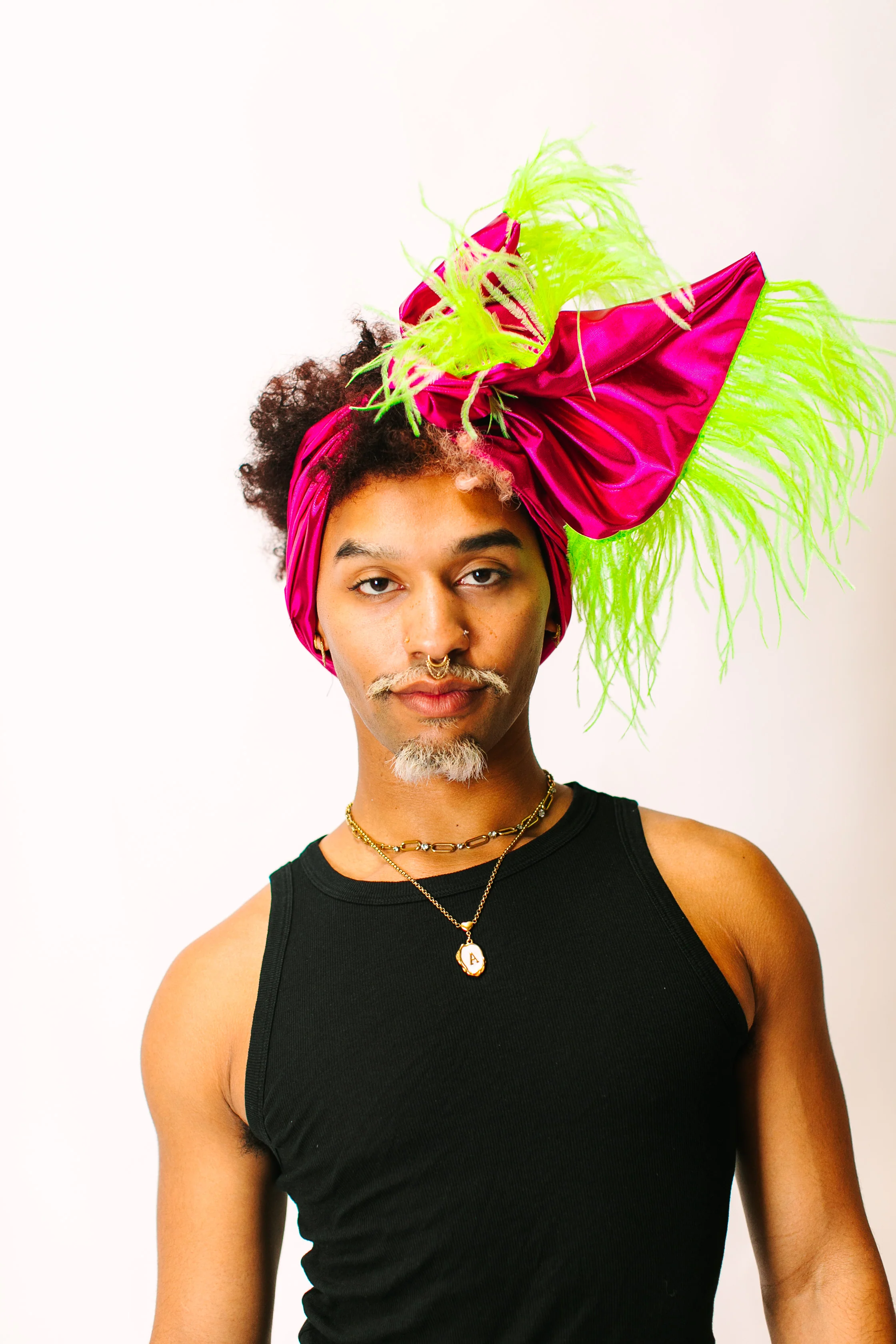Fuchsia Lame With Neon Green Ostrich Feathers - Image 6