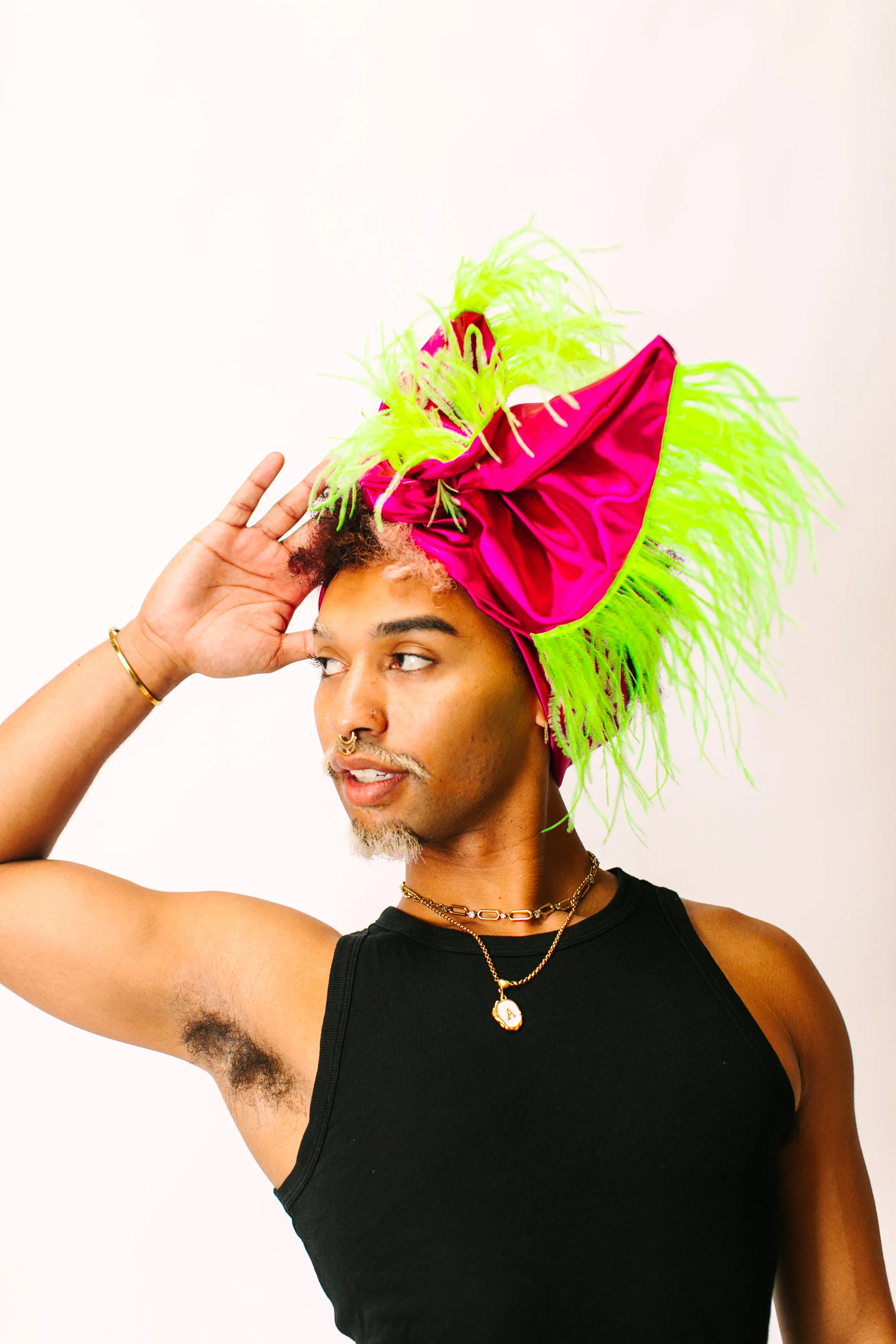 Fuchsia Lame With Neon Green Ostrich Feathers - Image 7