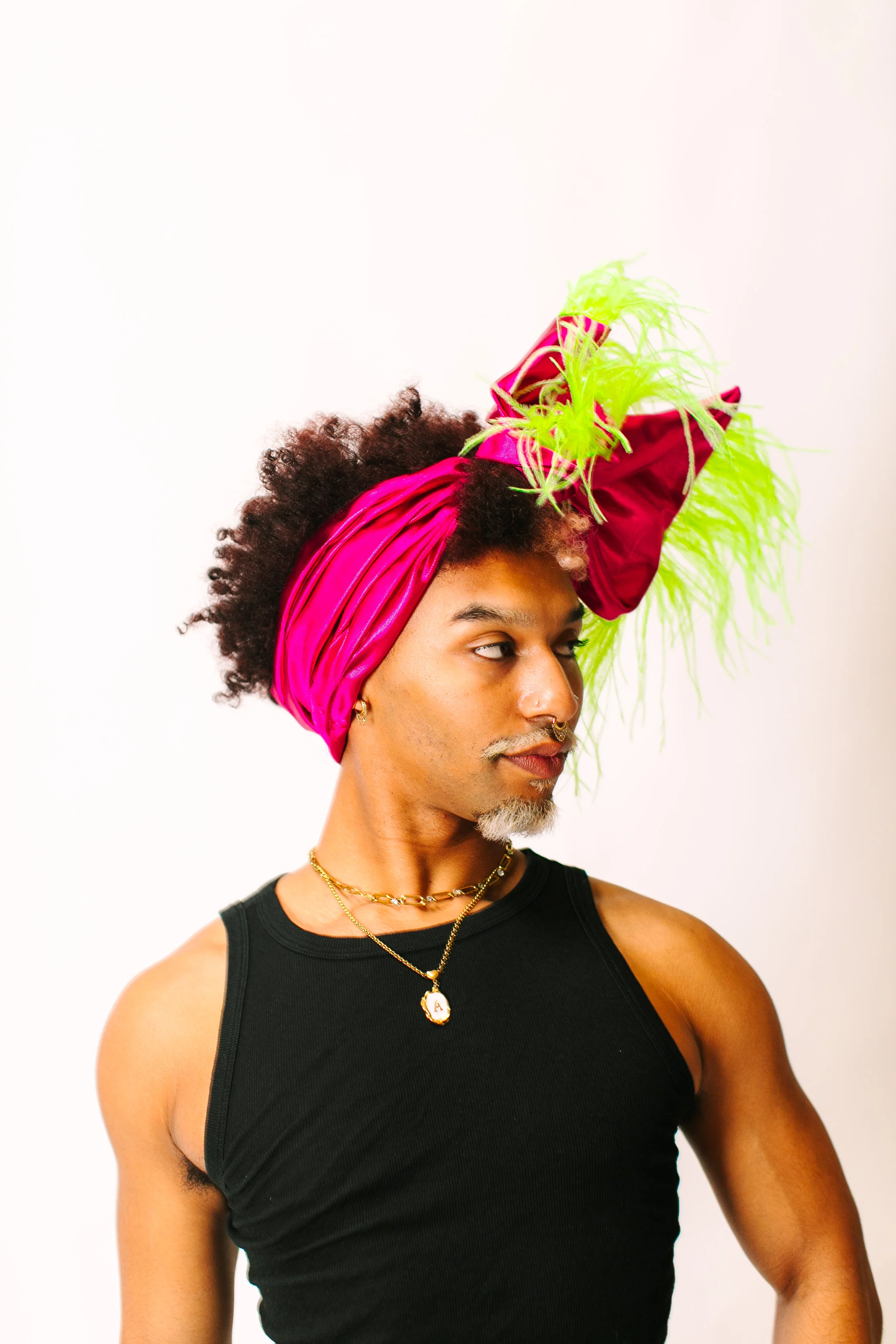 Fuchsia Lame With Neon Green Ostrich Feathers - Image 8
