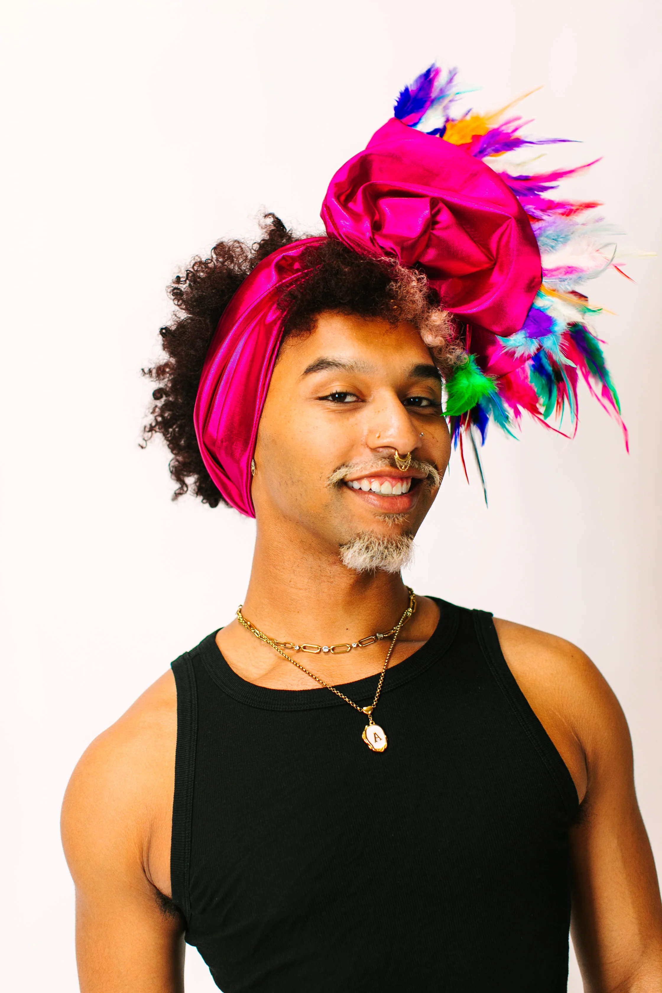 Fuchsia Lame With Rainbow Short Feathers