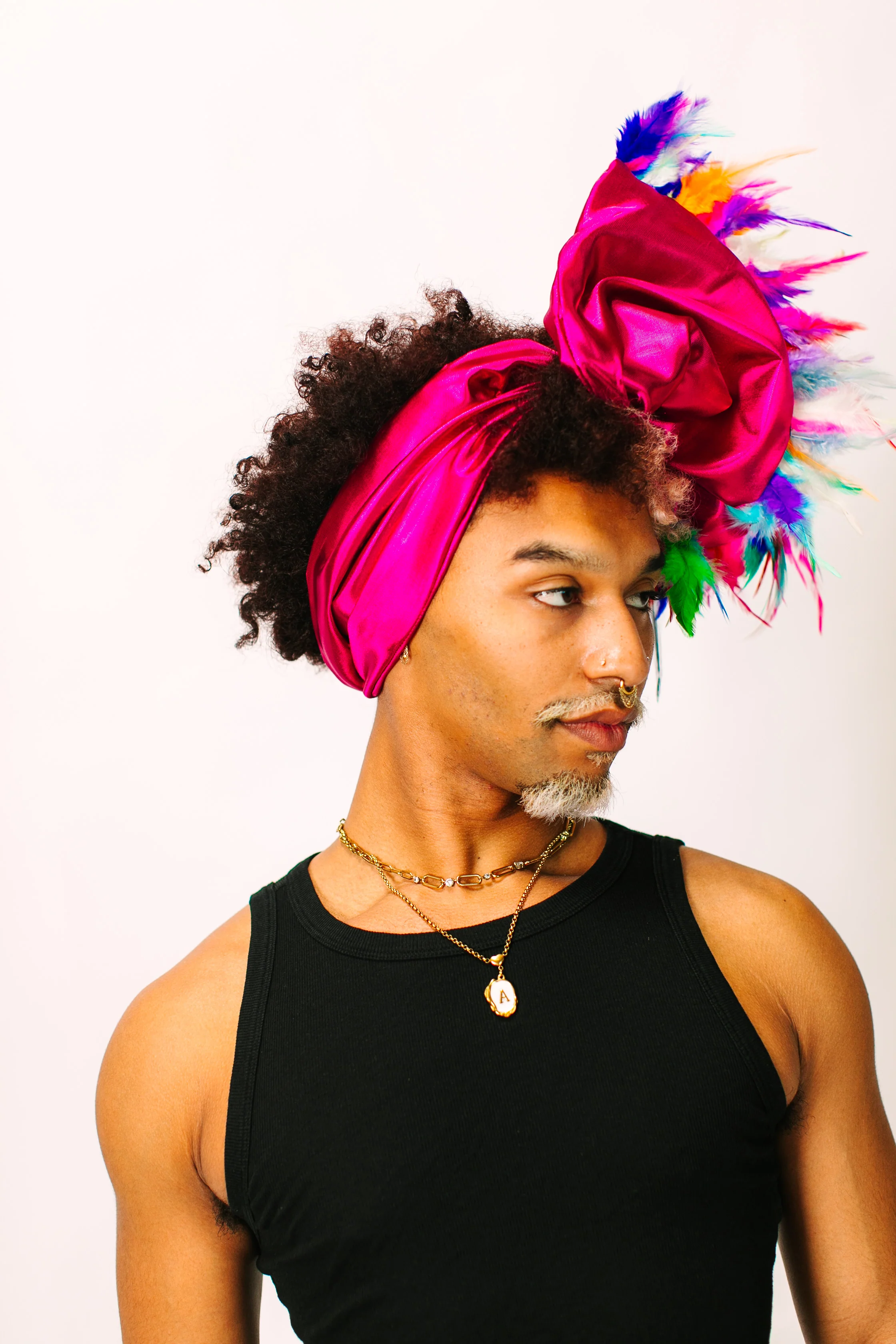 Fuchsia Lame With Rainbow Short Feathers - Image 8