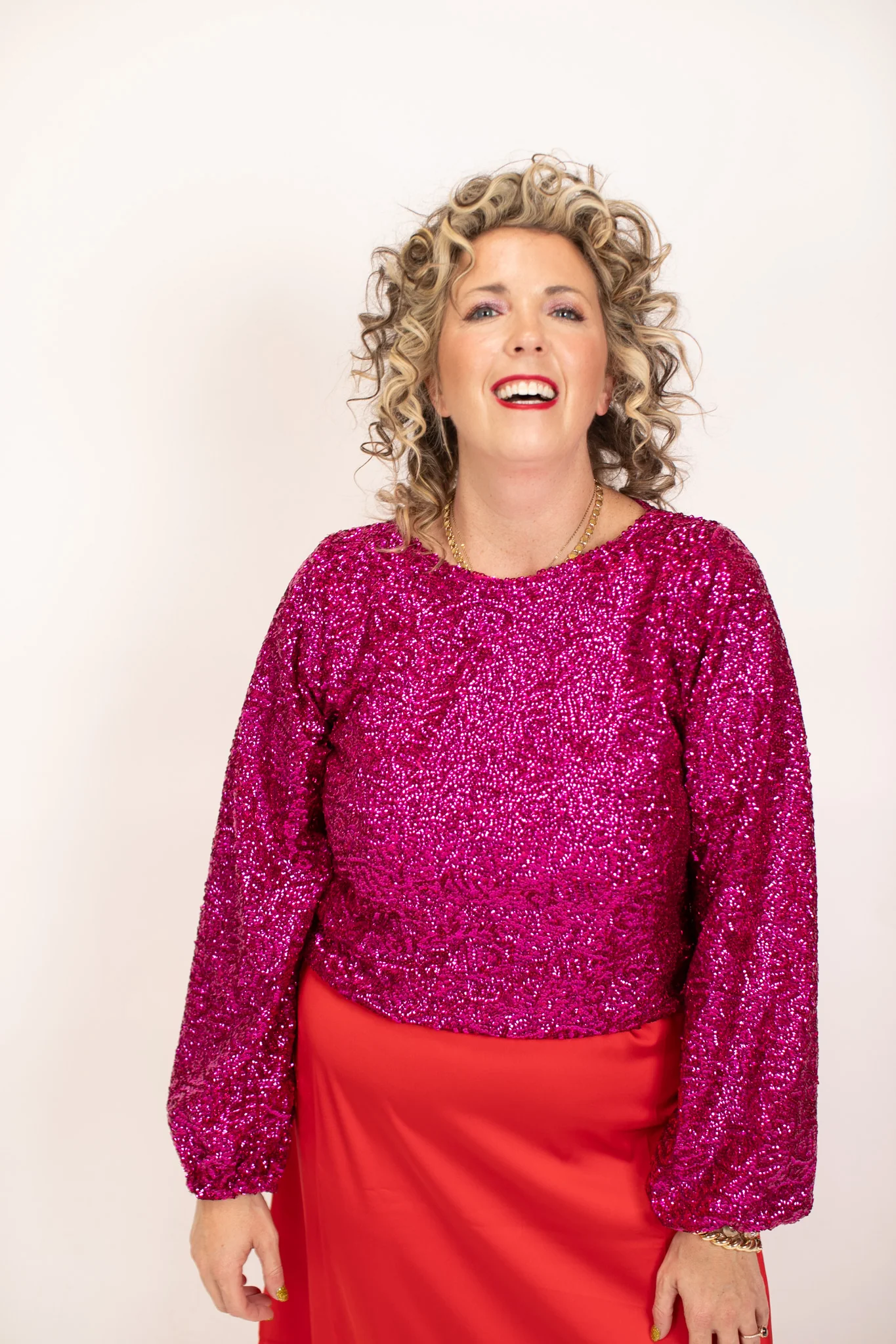 Fuchsia Sequin Long Sleeve Crop Top - Image 10