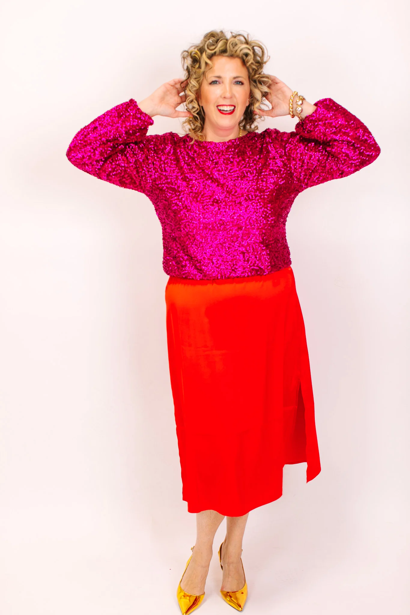 Fuchsia Sequin Long Sleeve Crop Top - Image 3