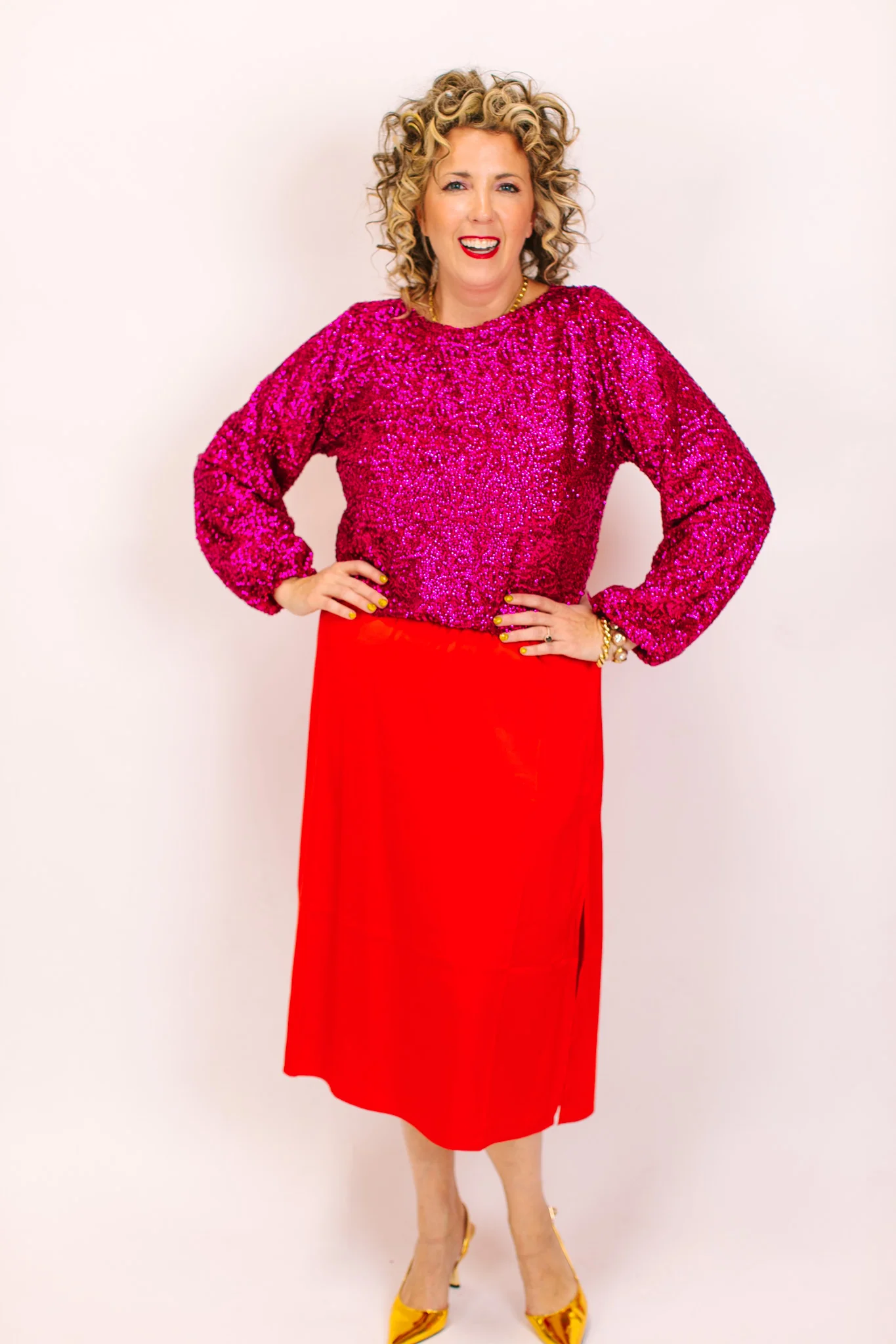 Fuchsia Sequin Long Sleeve Crop Top - Image 4