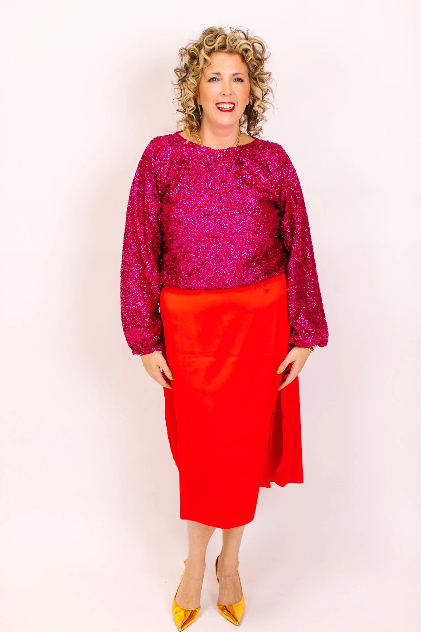 Fuchsia Sequin Long Sleeve Crop Top - Image 7