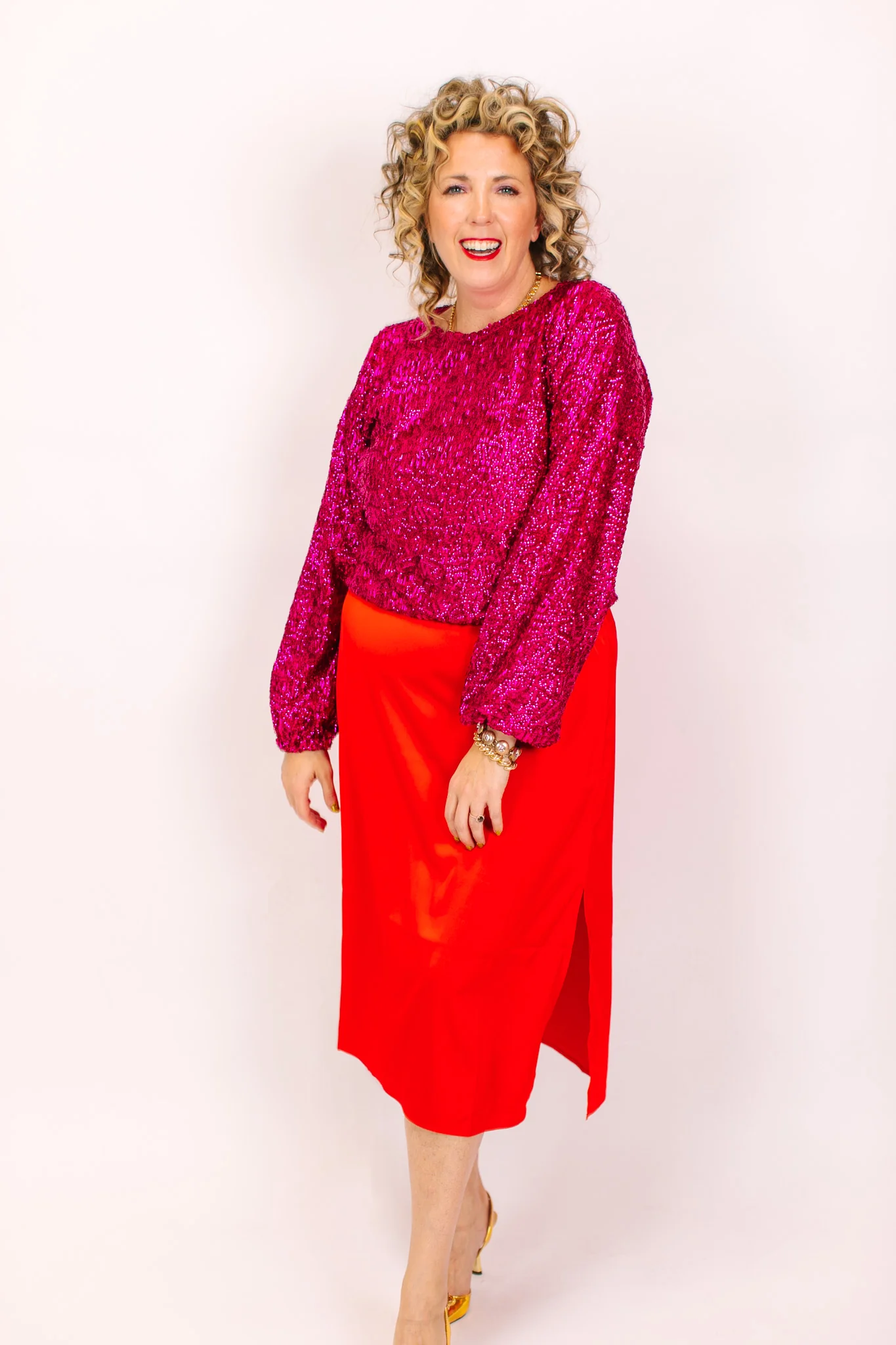 Fuchsia Sequin Long Sleeve Crop Top - Image 9