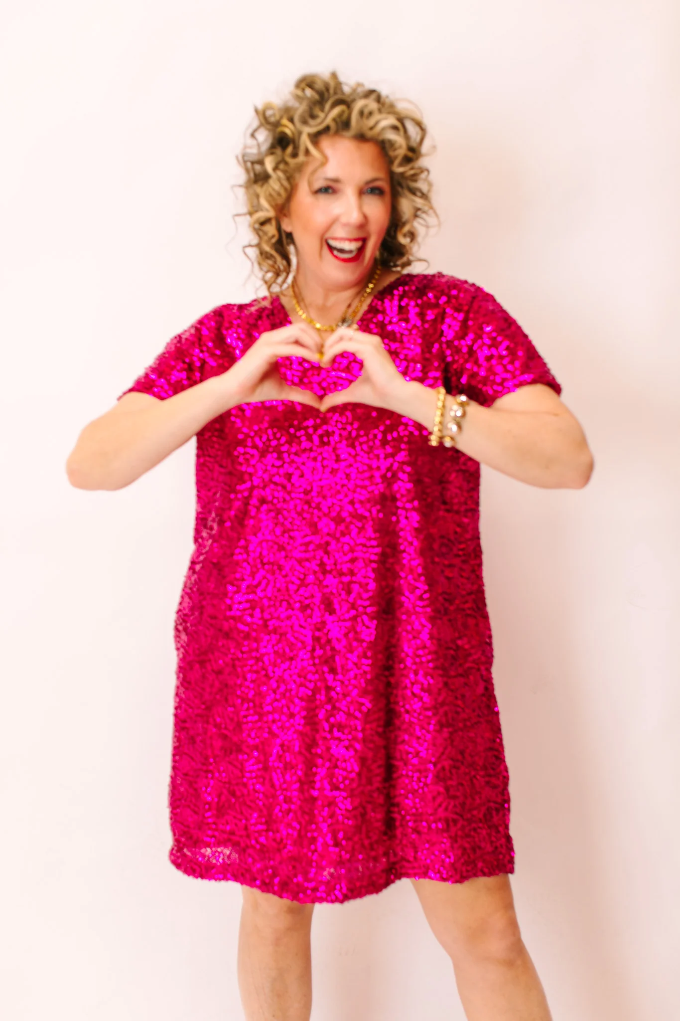 Fuchsia Sequin V-Neck Dress - Image 7