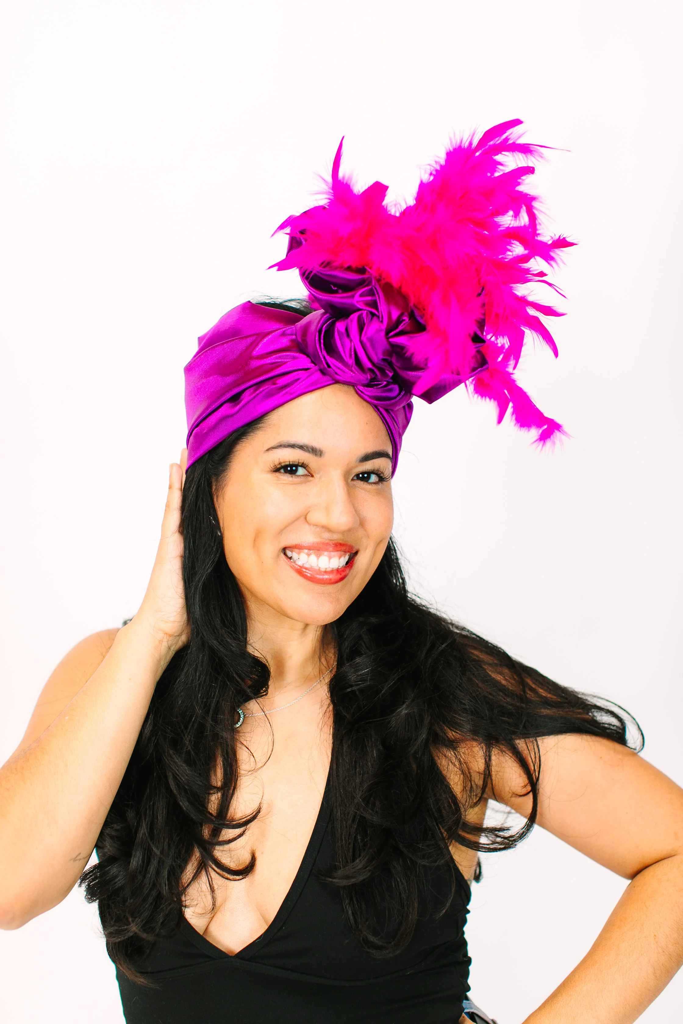 Purple Lame With Pink Short Feathers - Image 4