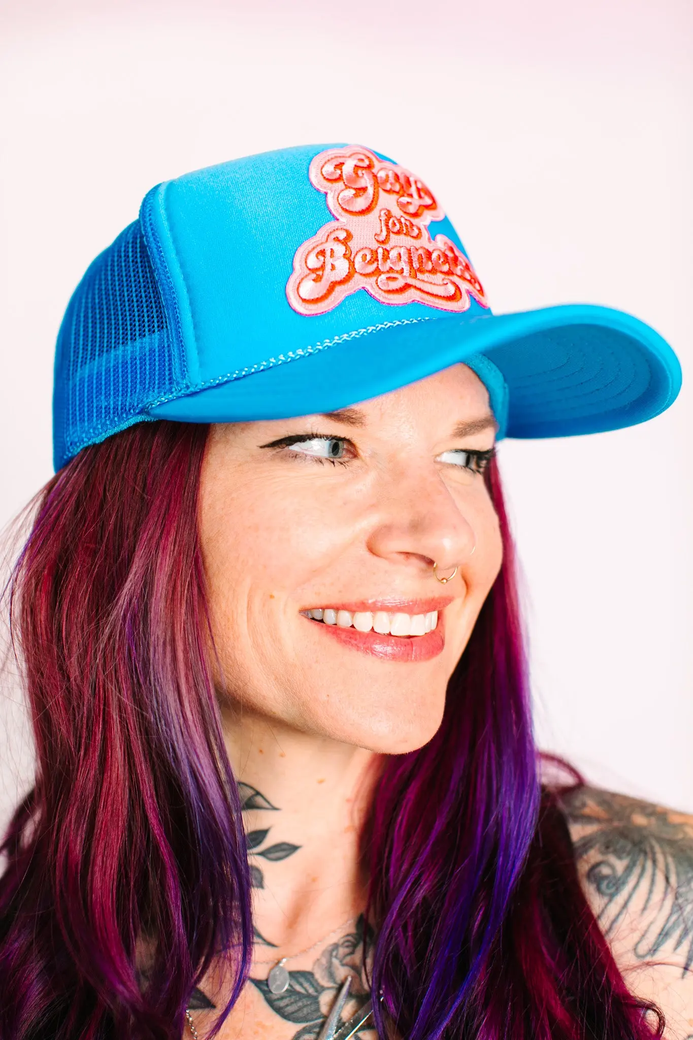 Gay For Beignets Light Blue Trucker - Image 3