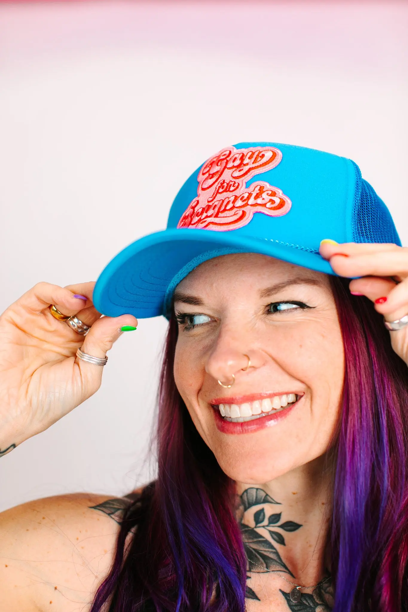 Gay For Beignets Light Blue Trucker - Image 5