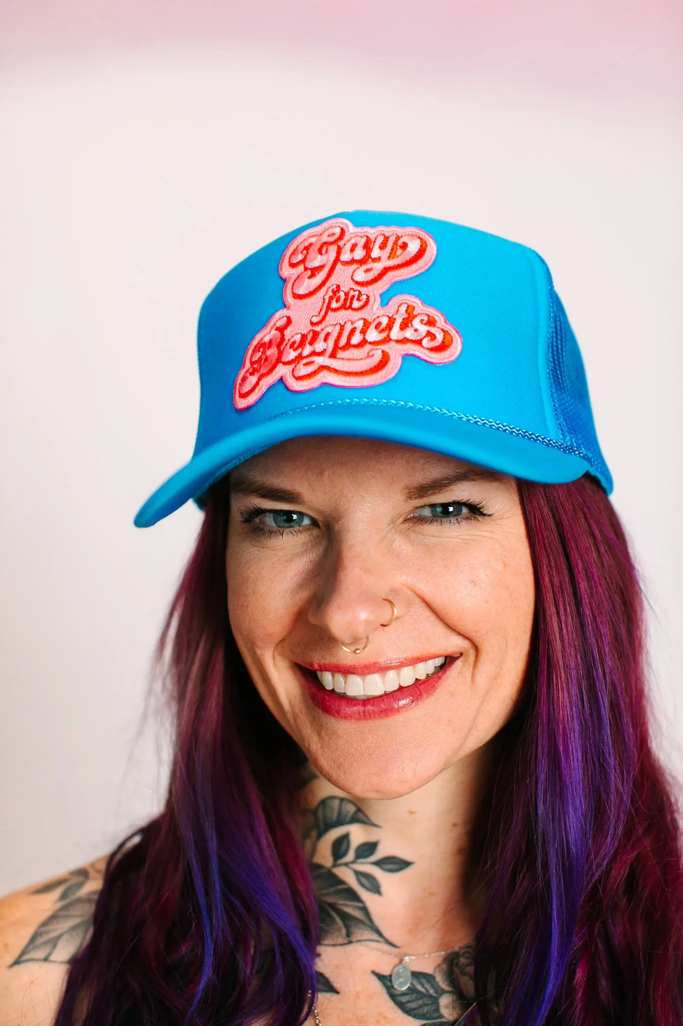 Gay For Beignets Light Blue Trucker - Image 7