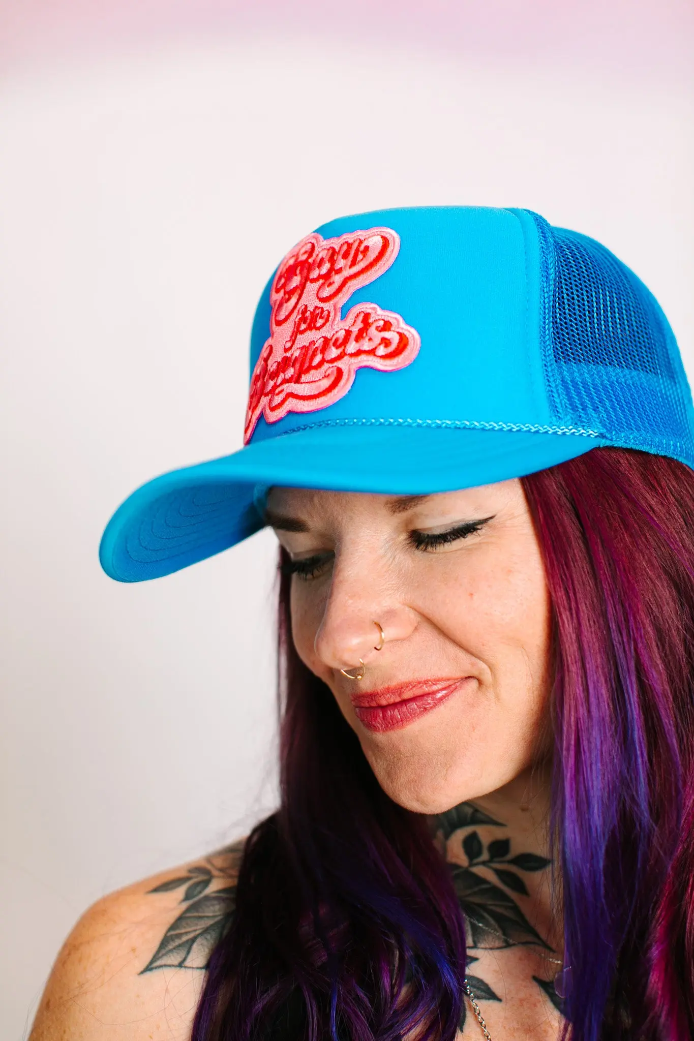 Gay For Beignets Light Blue Trucker - Image 8