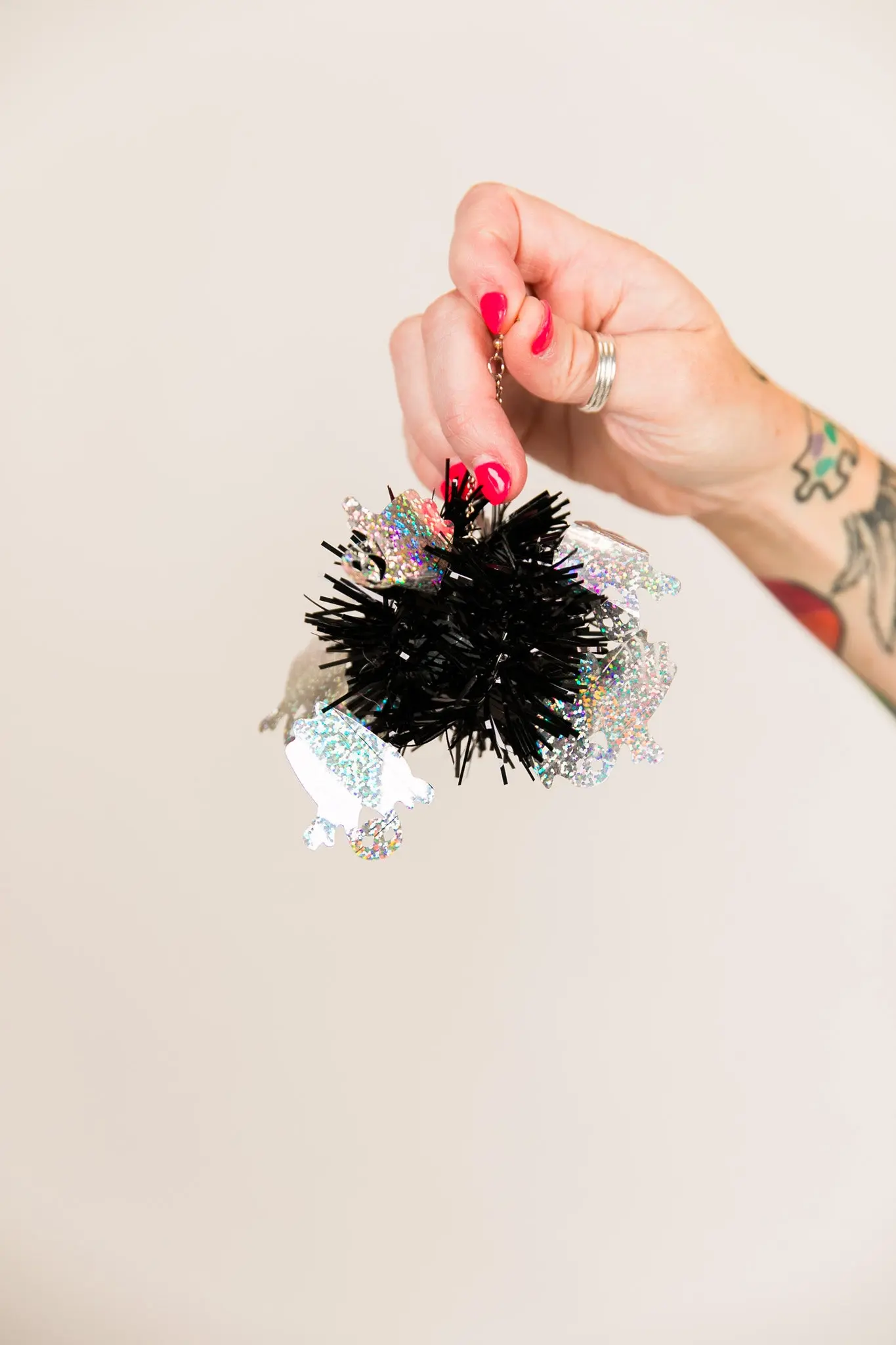 Ghosty Tinsel Party Pom Pom Earrings - Image 2