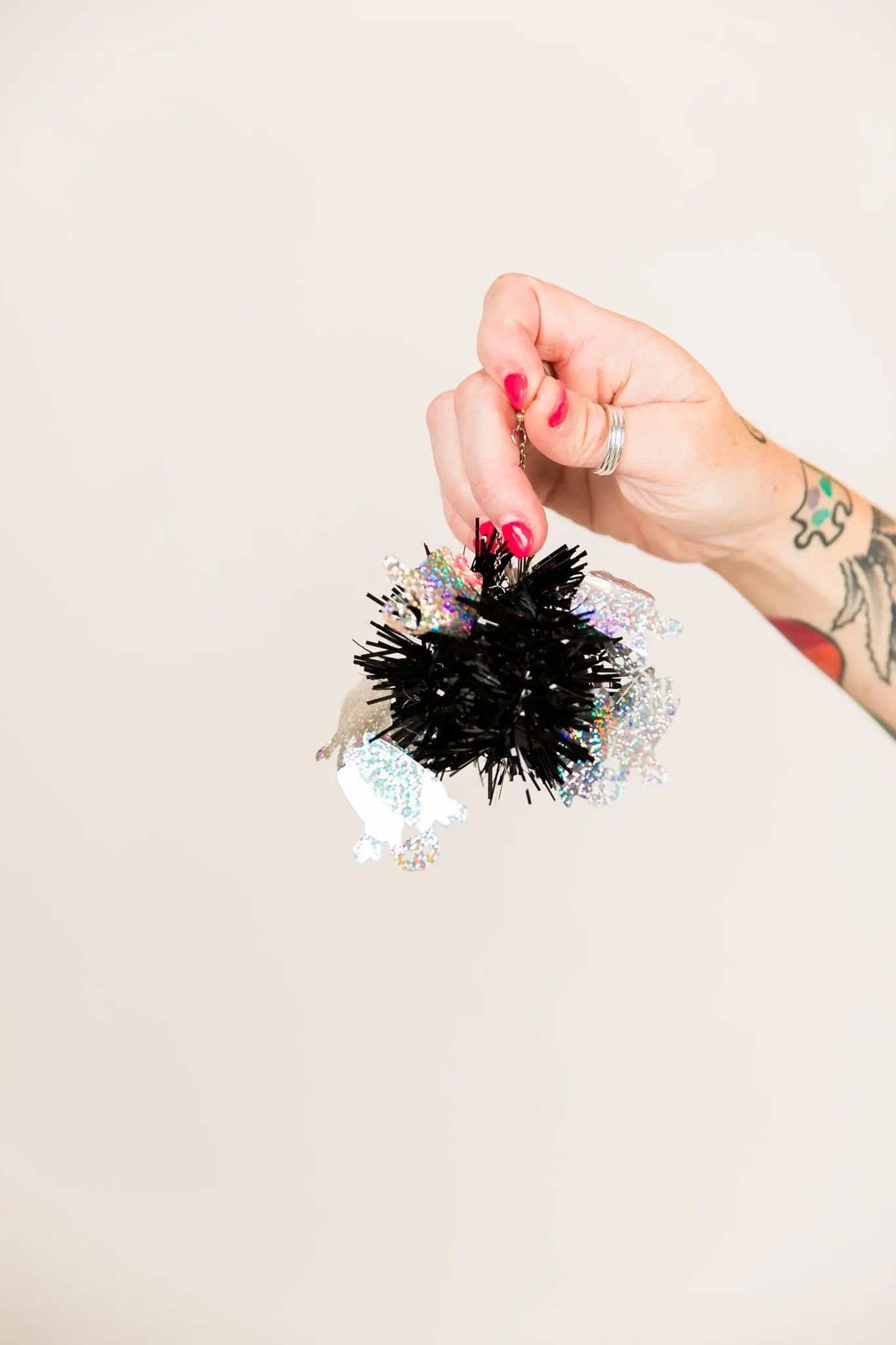 Ghosty Tinsel Party Pom Pom Earrings - Image 3