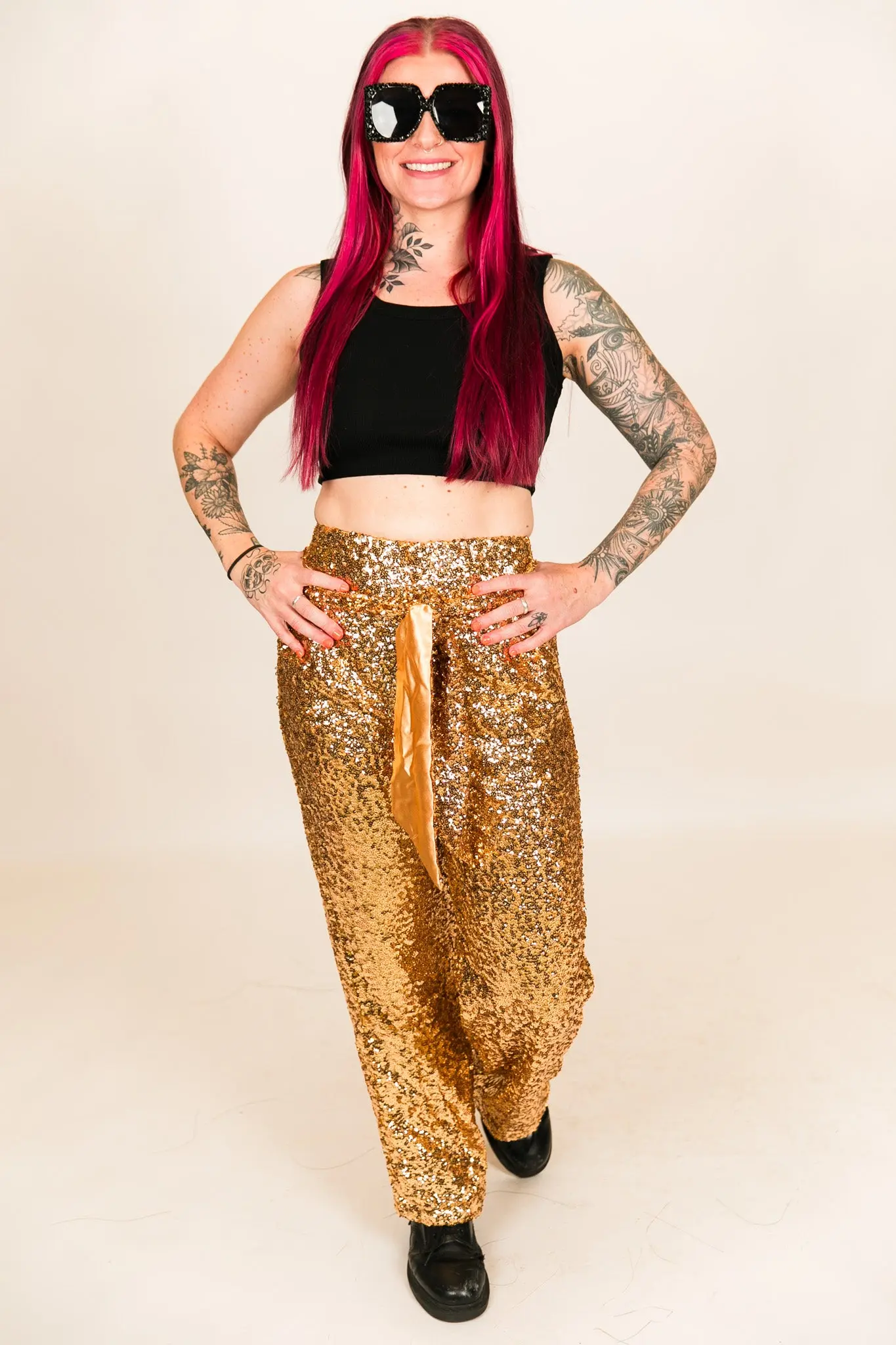 Gold High Waisted Sequin Party Pants - Image 3
