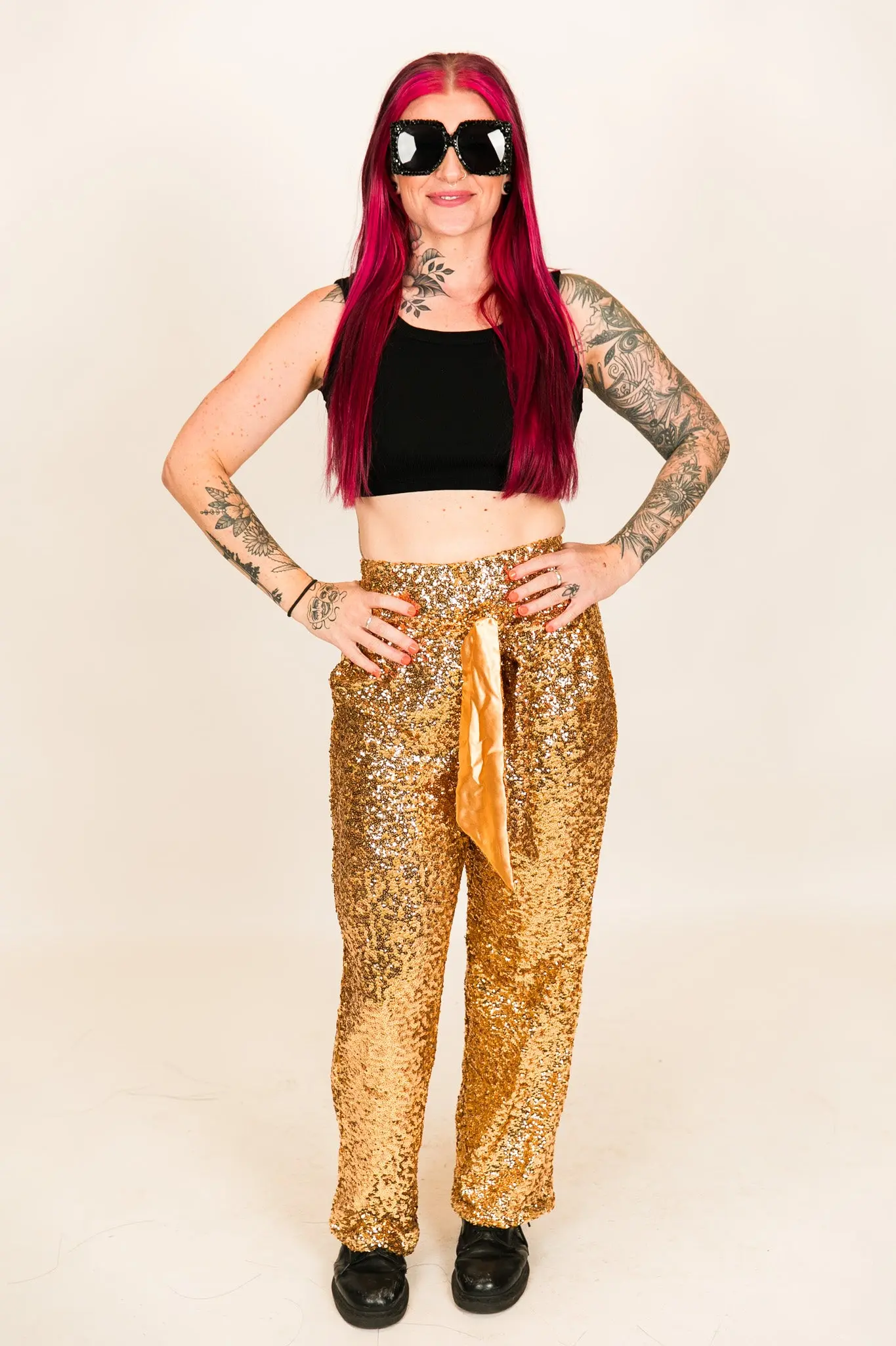 Gold High Waisted Sequin Party Pants - Image 4