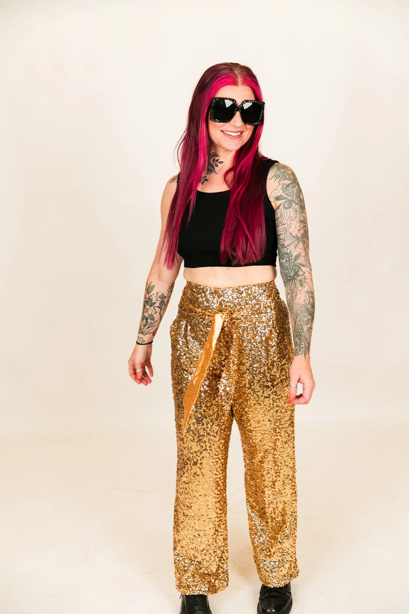 Gold High Waisted Sequin Party Pants - Image 6