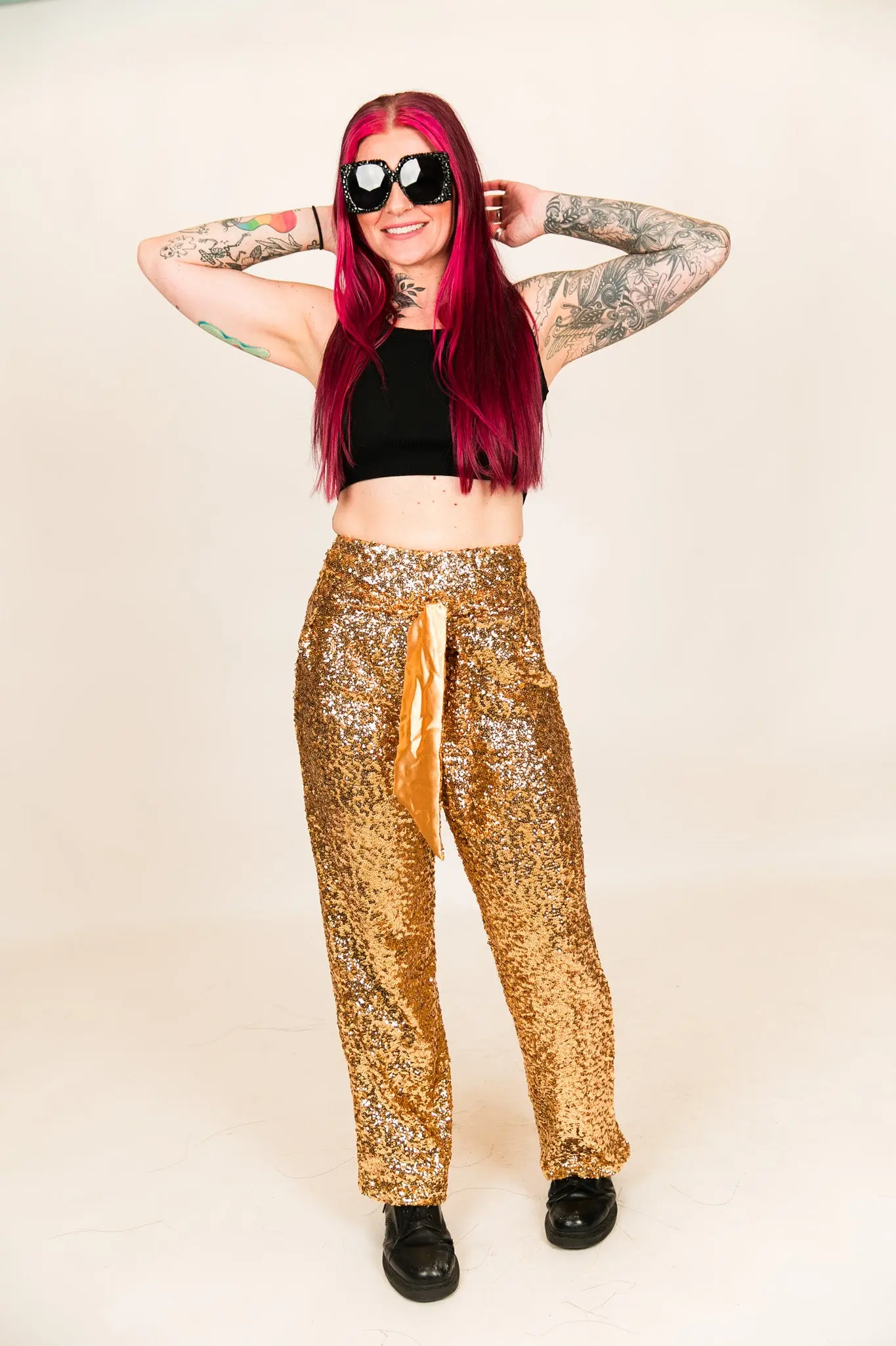 Gold High Waisted Sequin Party Pants - Image 7