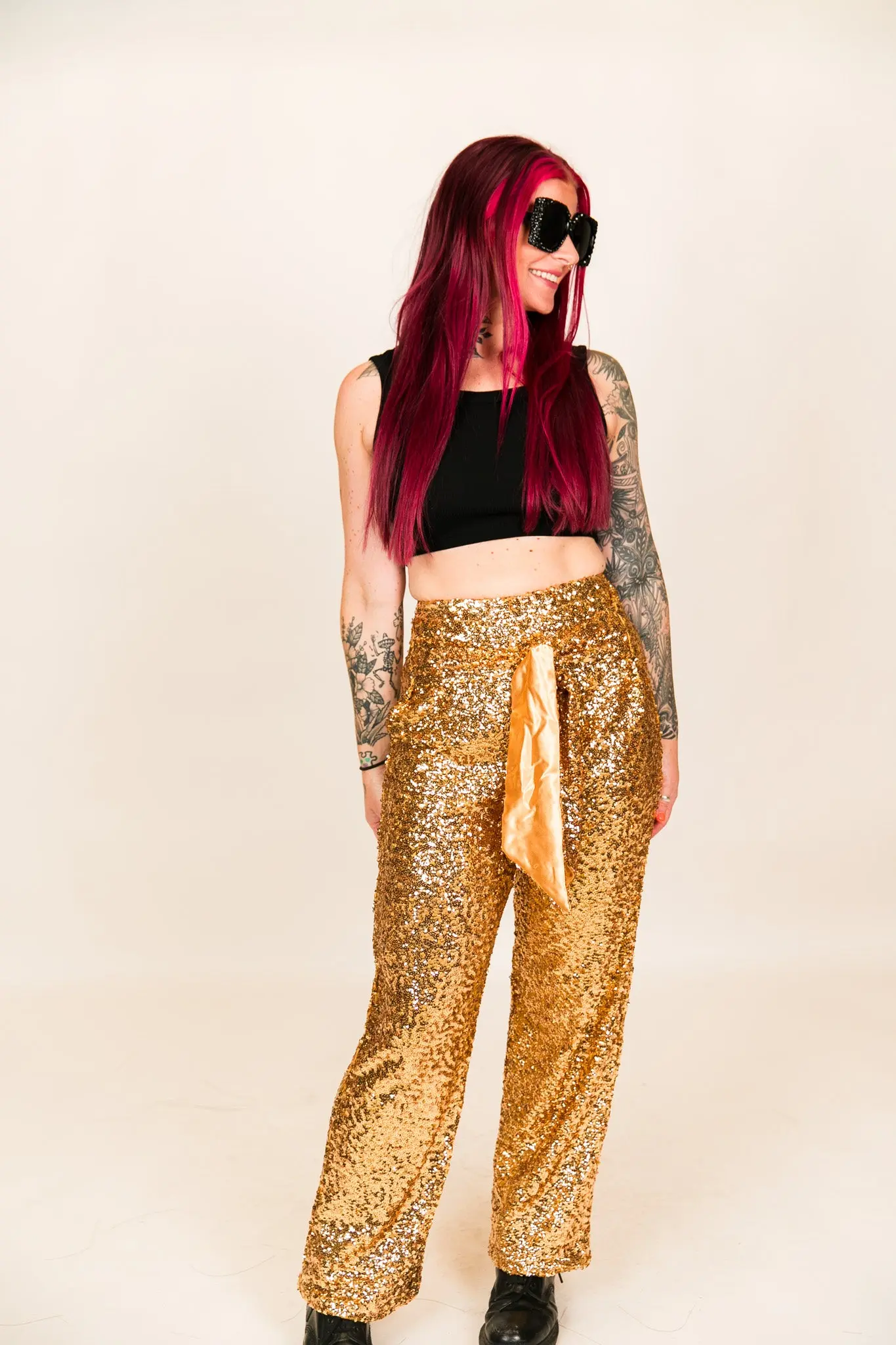 Gold High Waisted Sequin Party Pants - Image 8