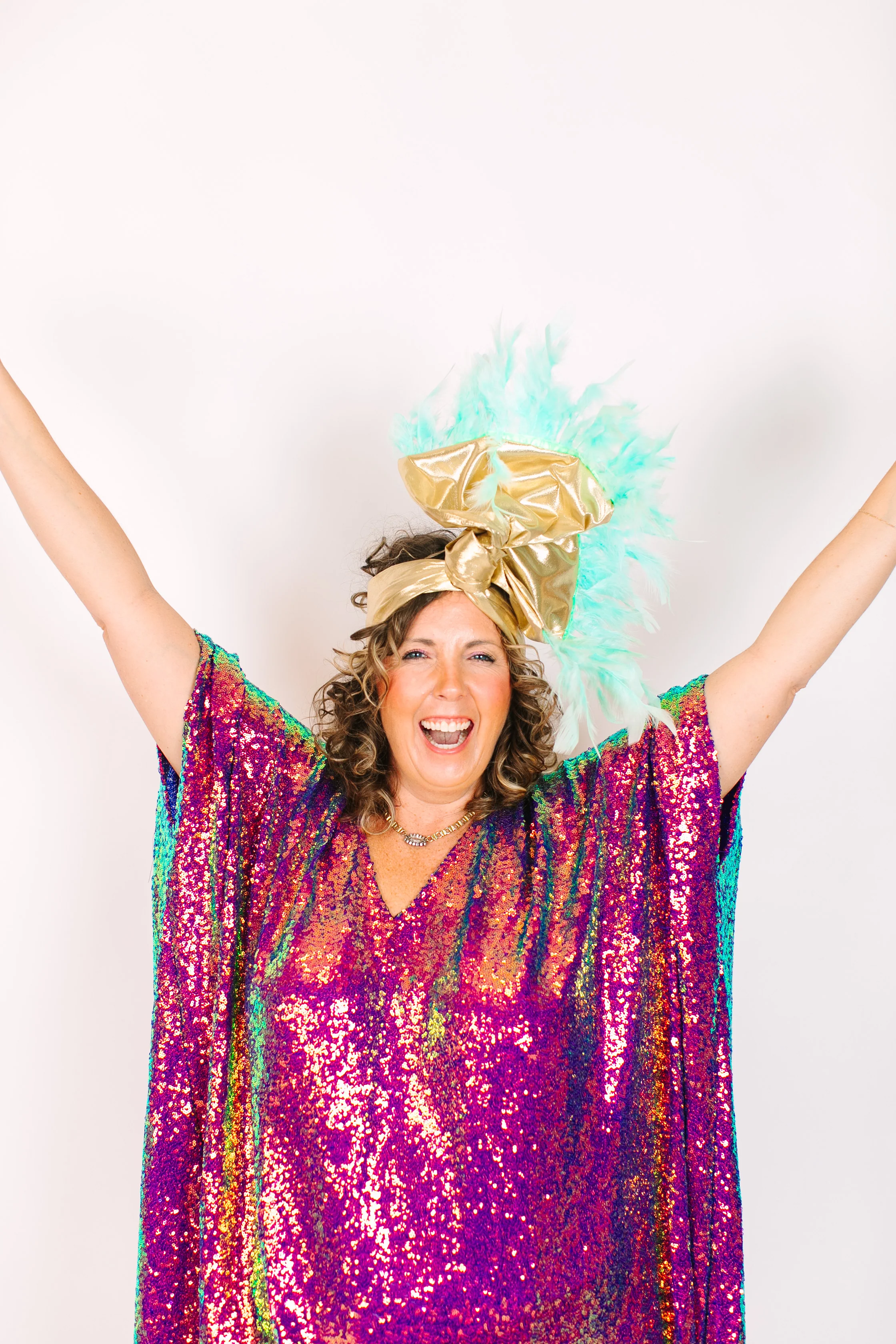 Gold Lame With Light Blue Feathers