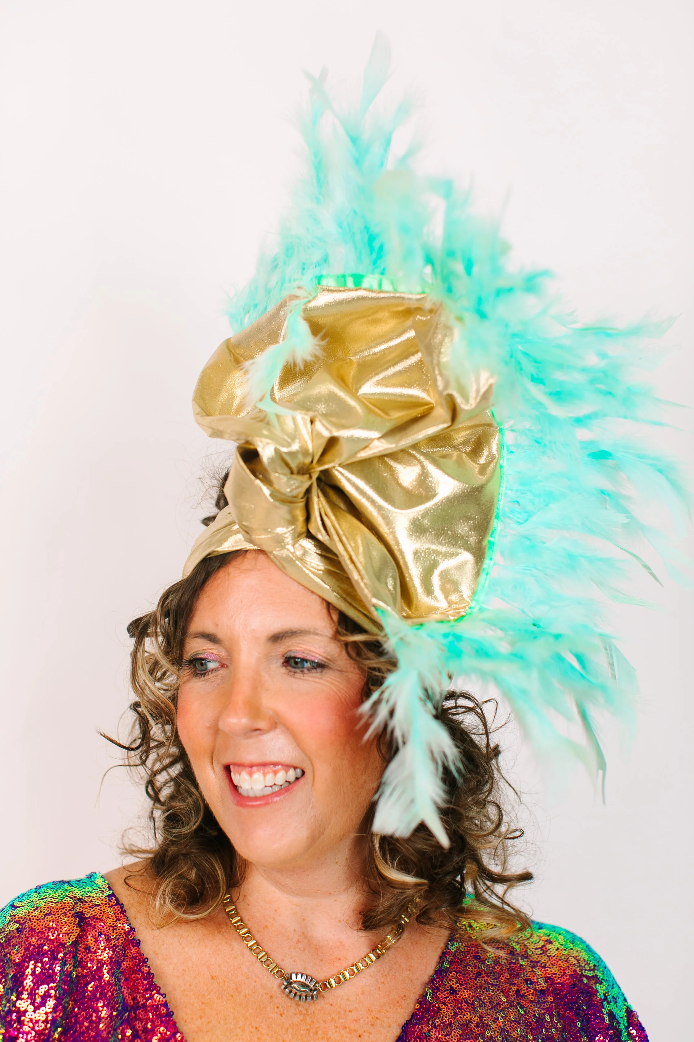 Gold Lame With Light Blue Feathers - Image 10