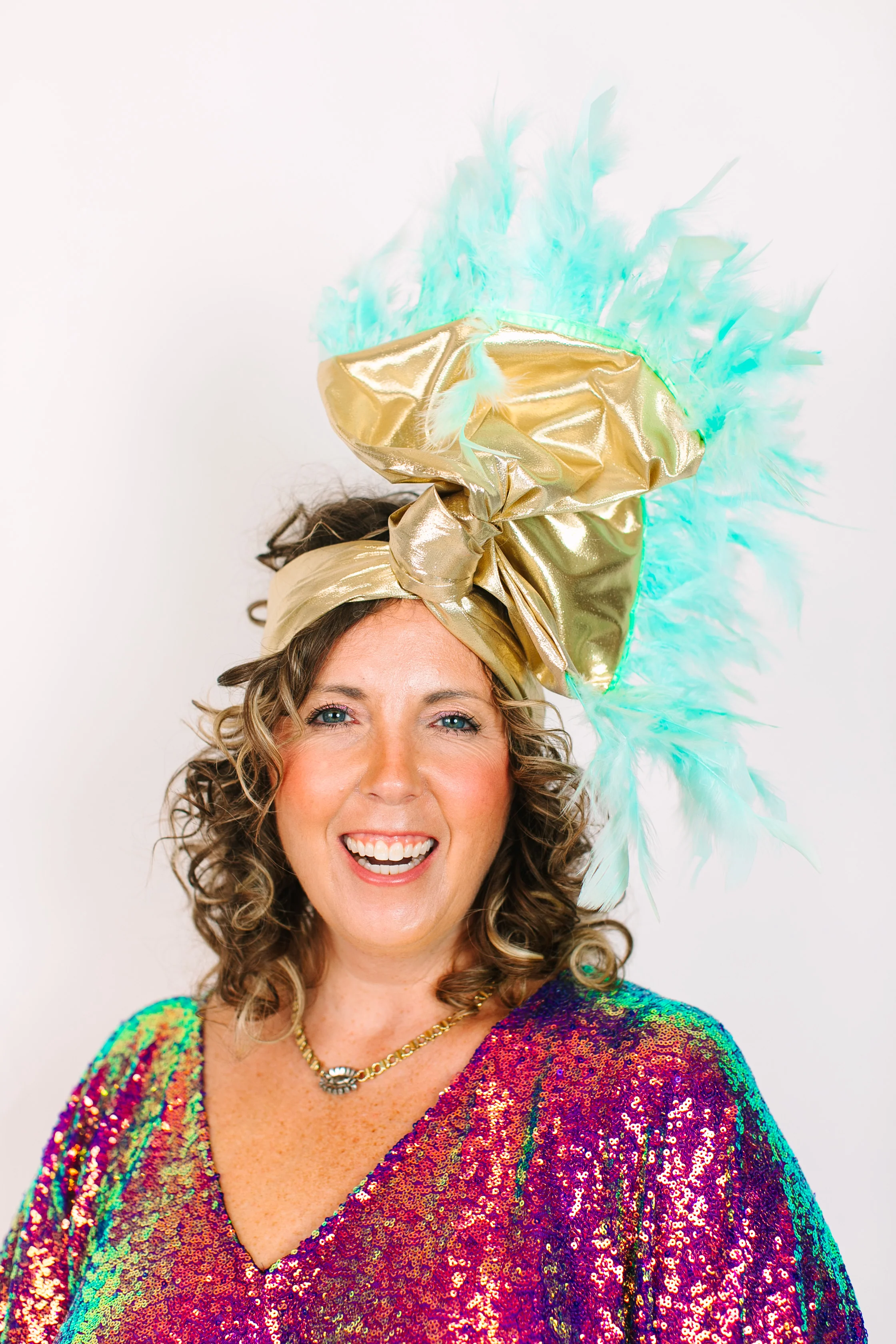 Gold Lame With Light Blue Feathers - Image 2