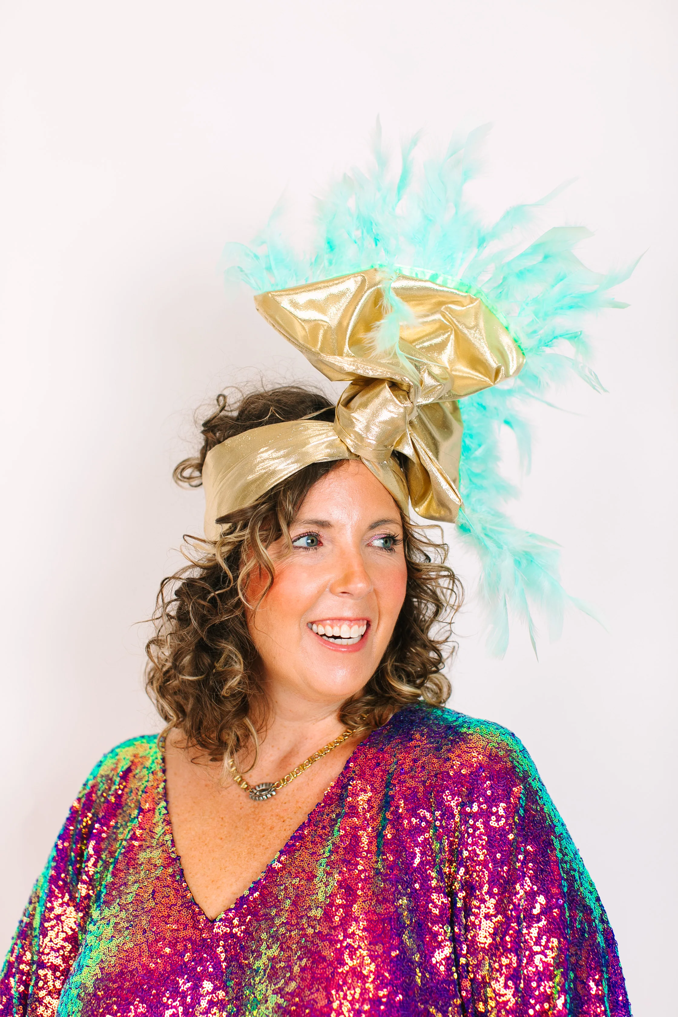 Gold Lame With Light Blue Feathers - Image 3