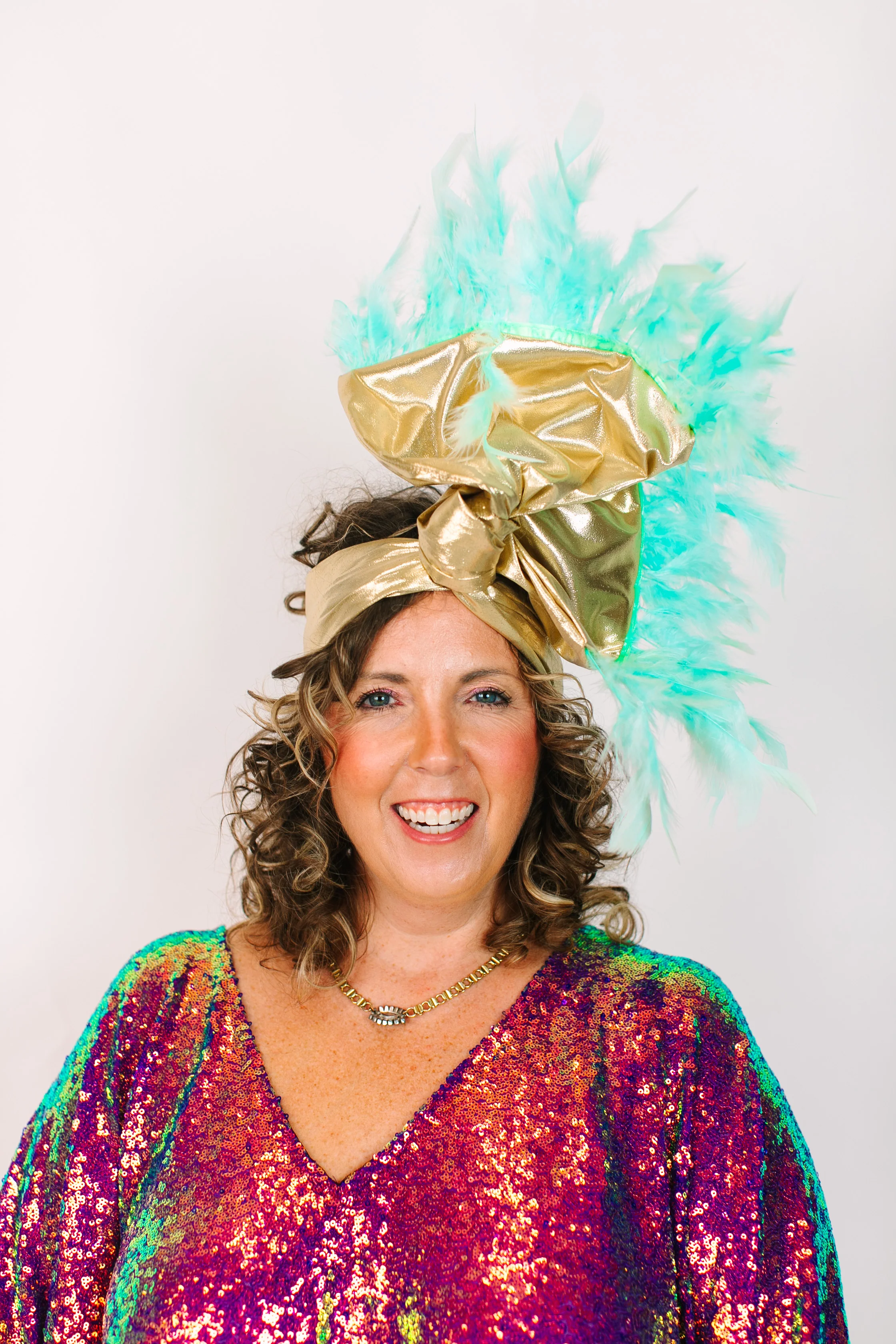 Gold Lame With Light Blue Feathers - Image 4