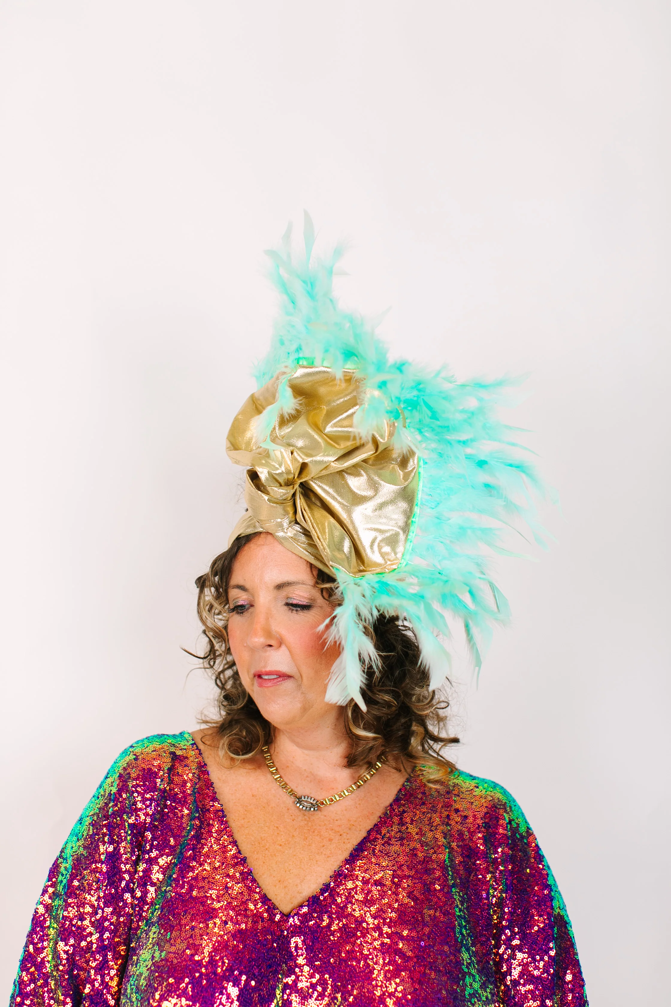 Gold Lame With Light Blue Feathers - Image 5