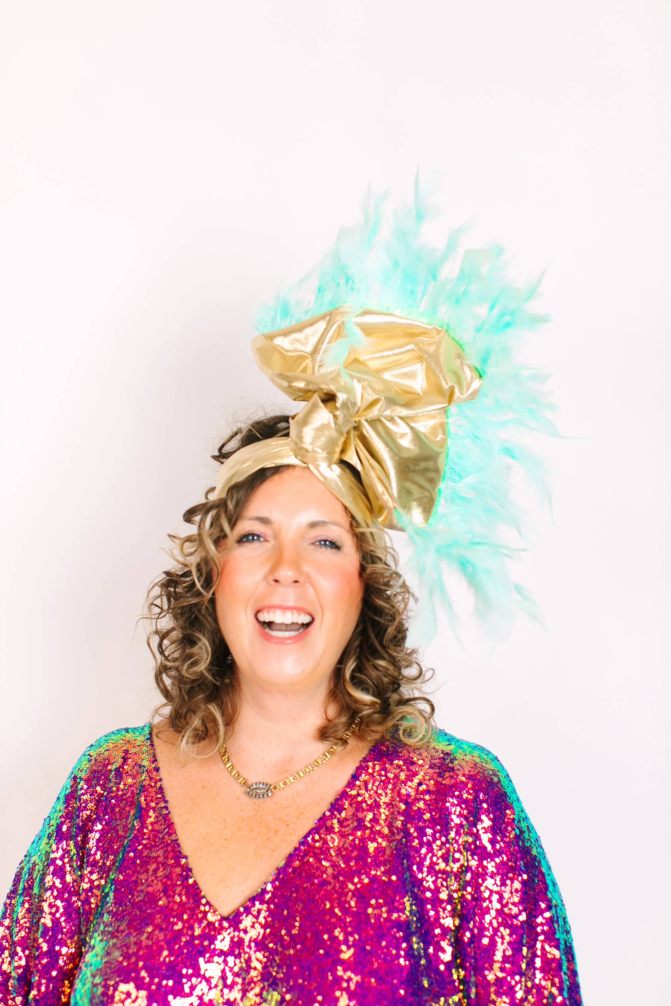 Gold Lame With Light Blue Feathers - Image 6