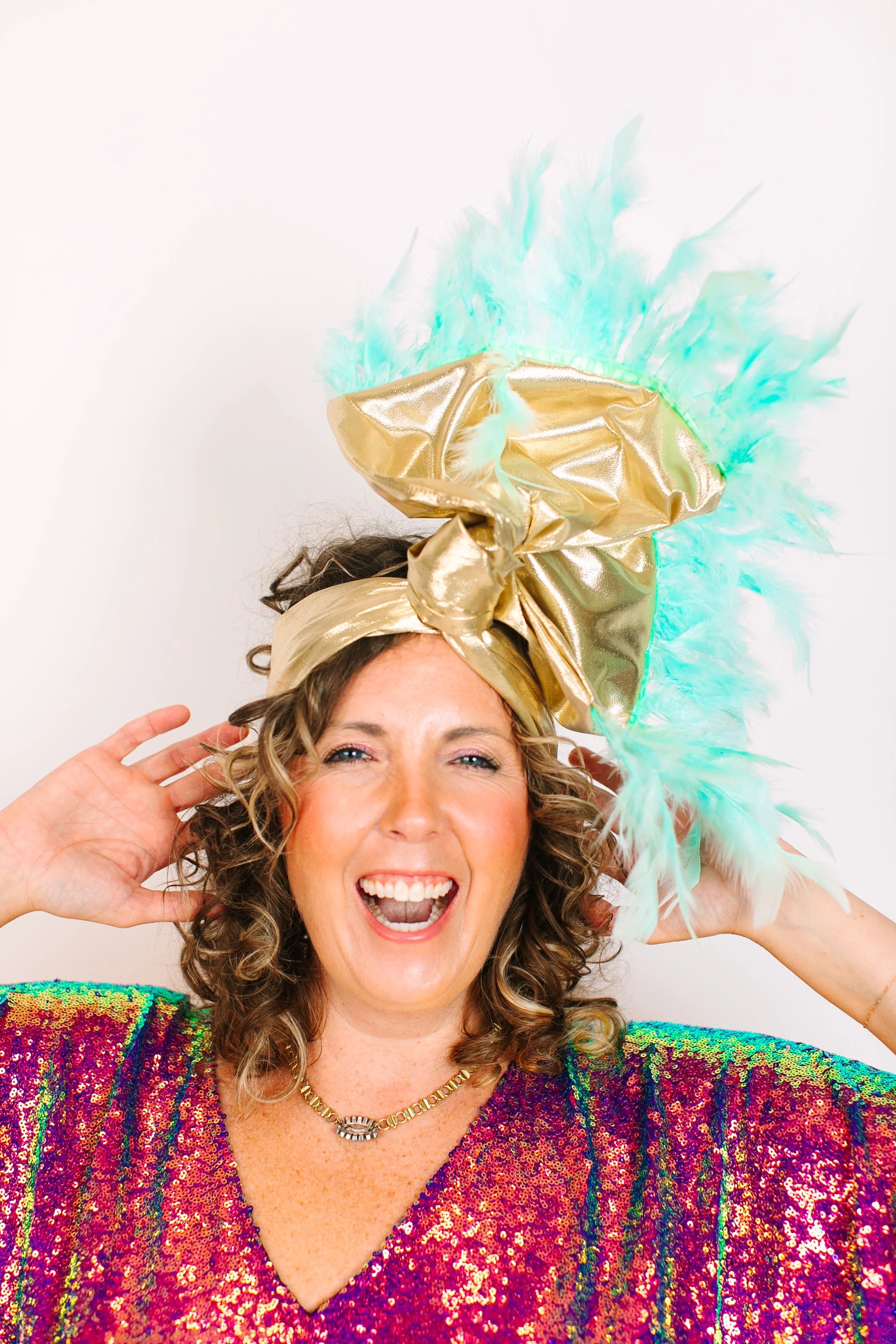 Gold Lame With Light Blue Feathers - Image 7