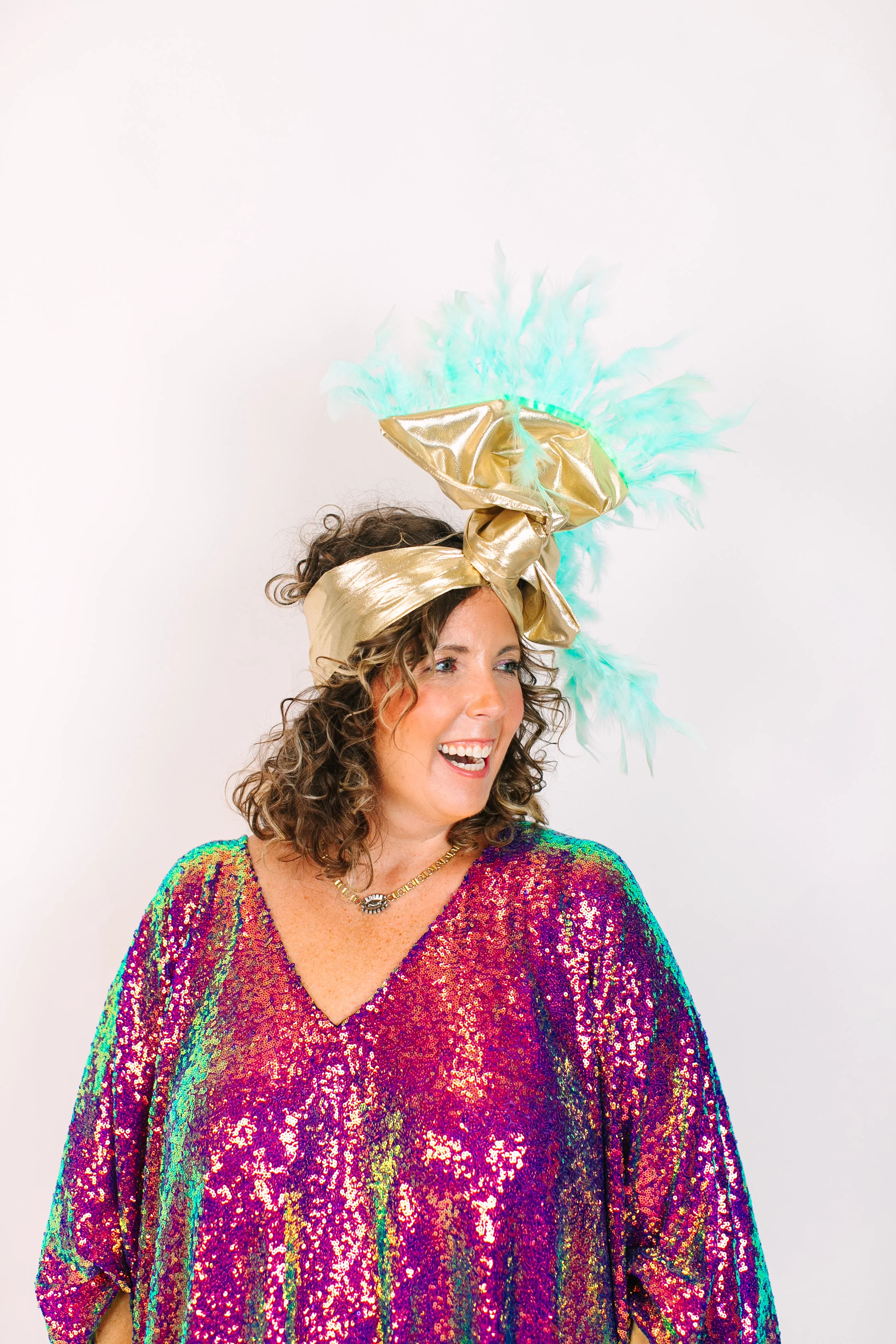 Gold Lame With Light Blue Feathers - Image 8