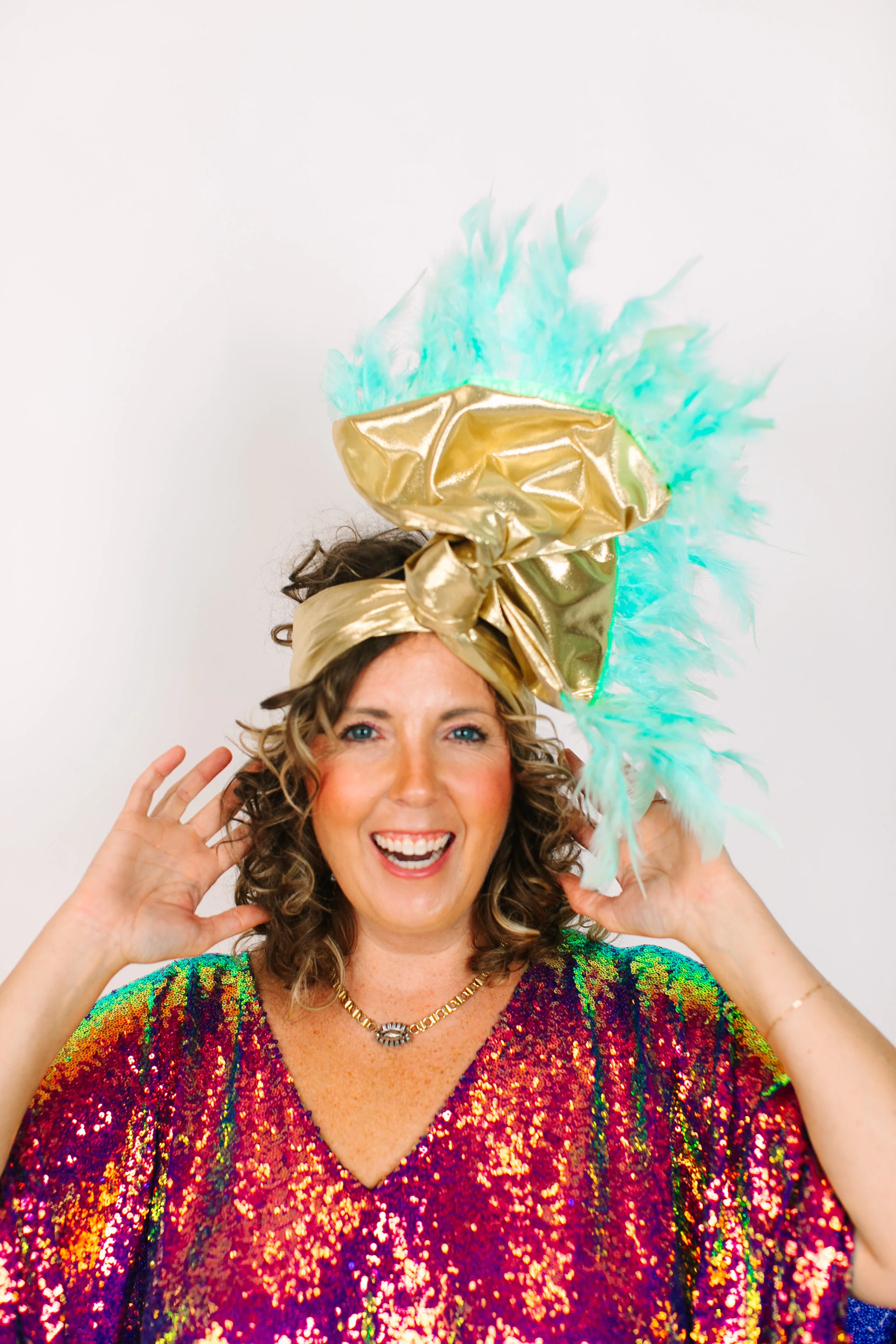 Gold Lame With Light Blue Feathers - Image 9