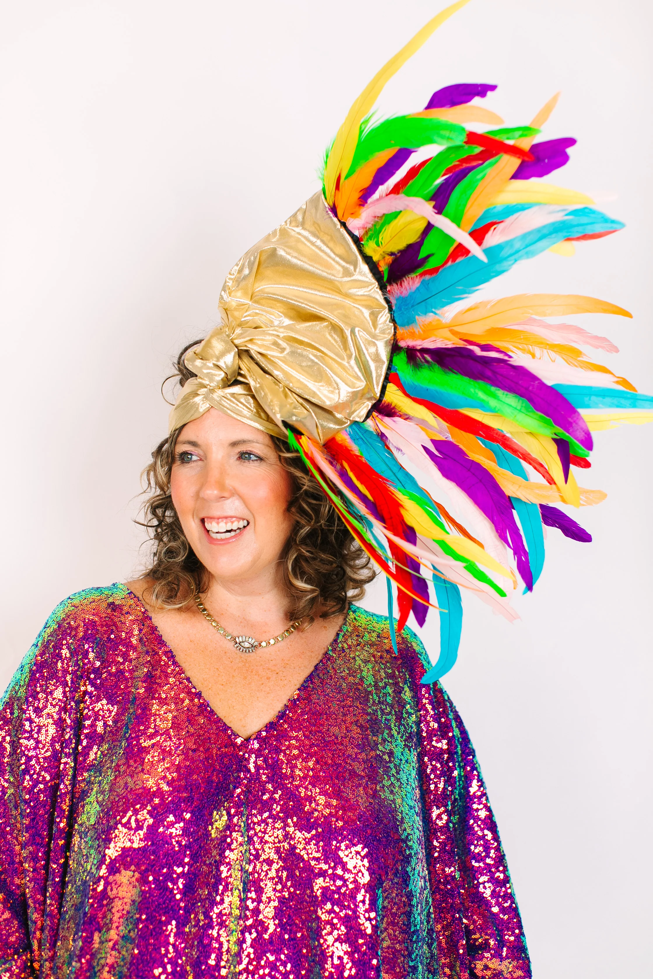 Gold Lame With Rainbow Feathers - Image 5