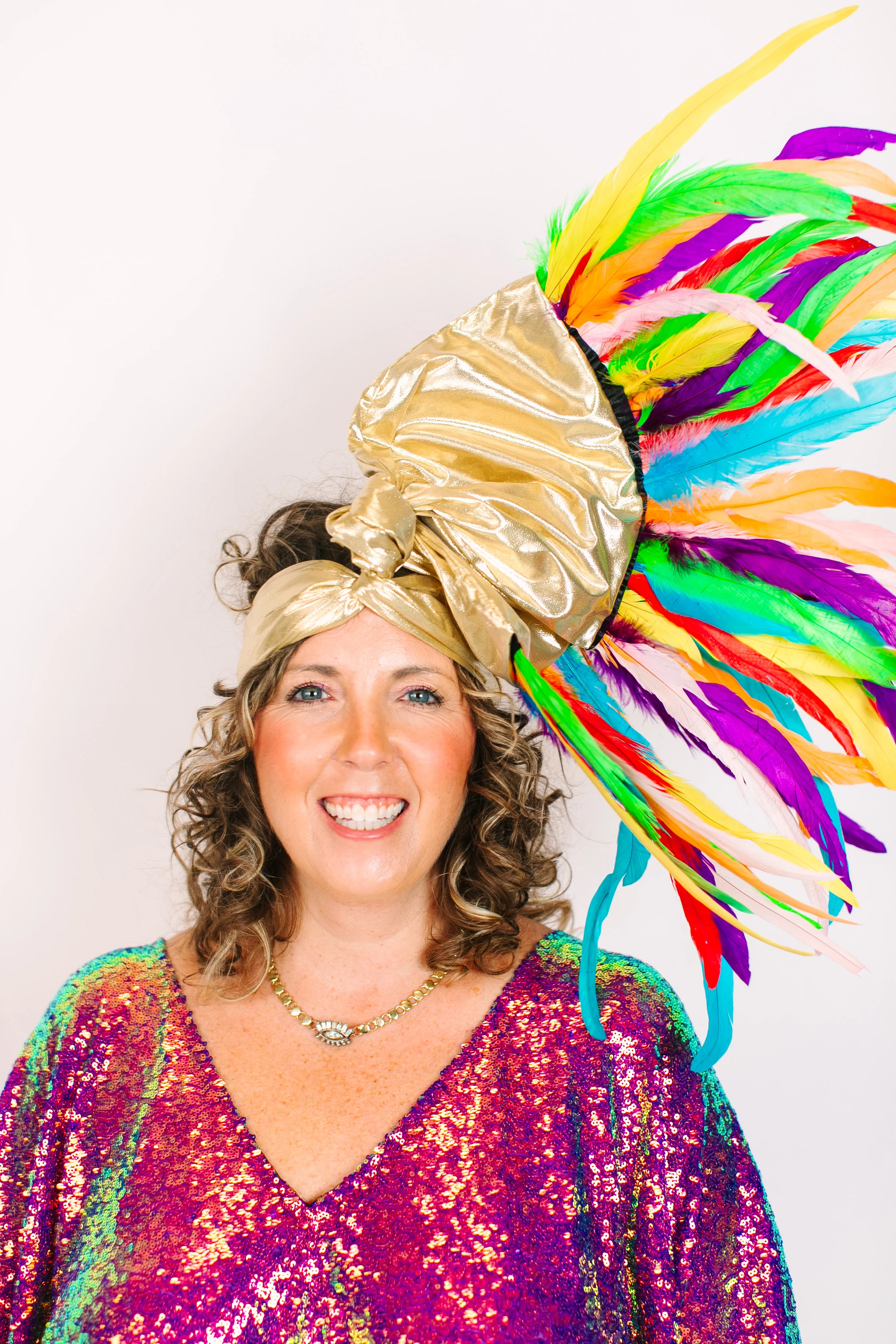 Gold Lame With Rainbow Feathers - Image 6