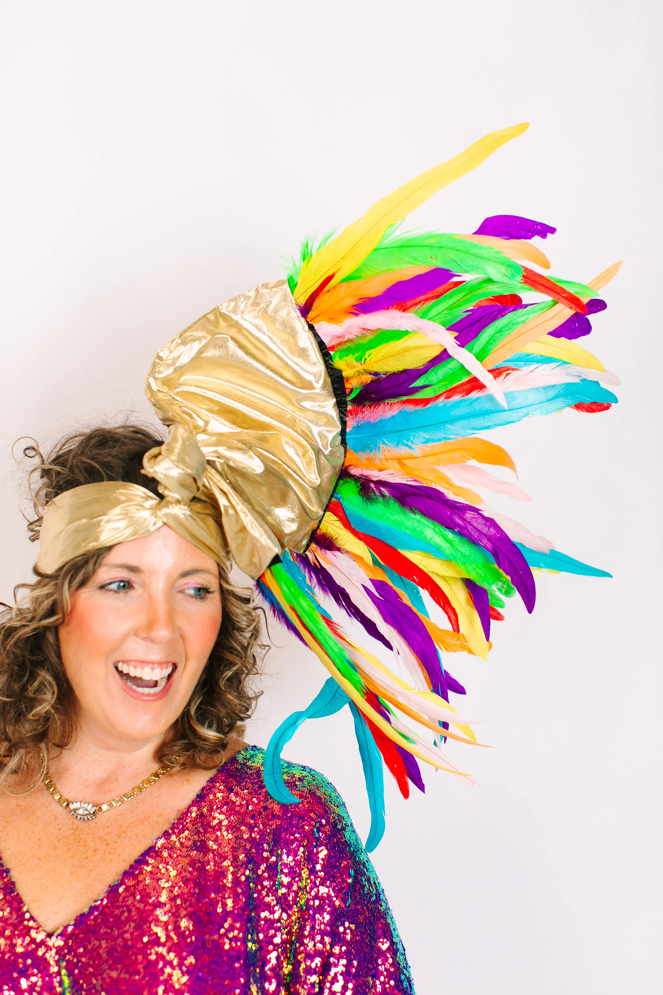 Gold Lame With Rainbow Feathers - Image 7