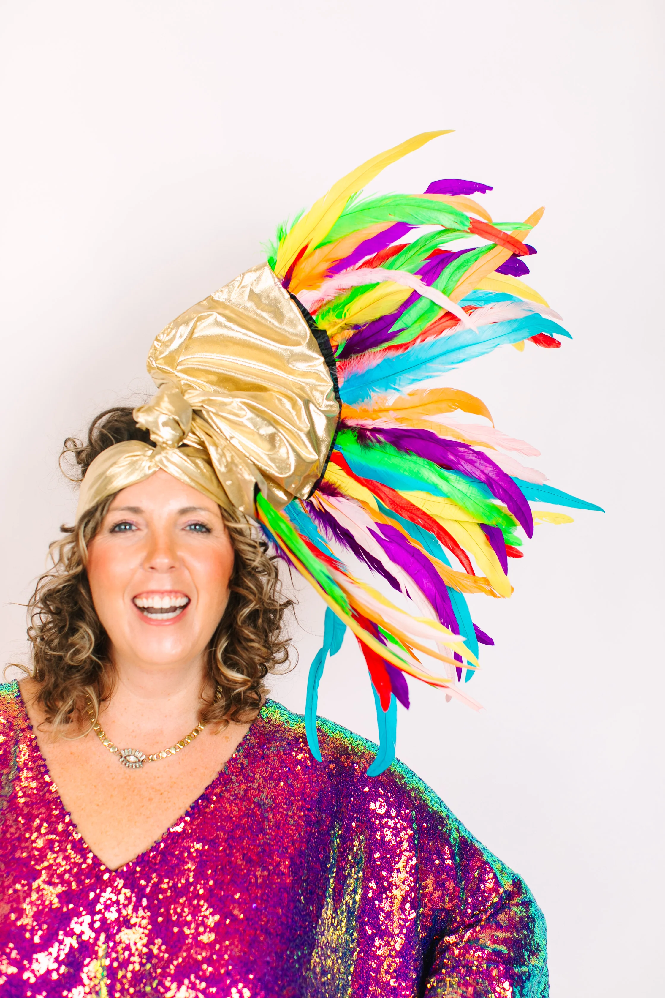 Gold Lame With Rainbow Feathers - Image 8