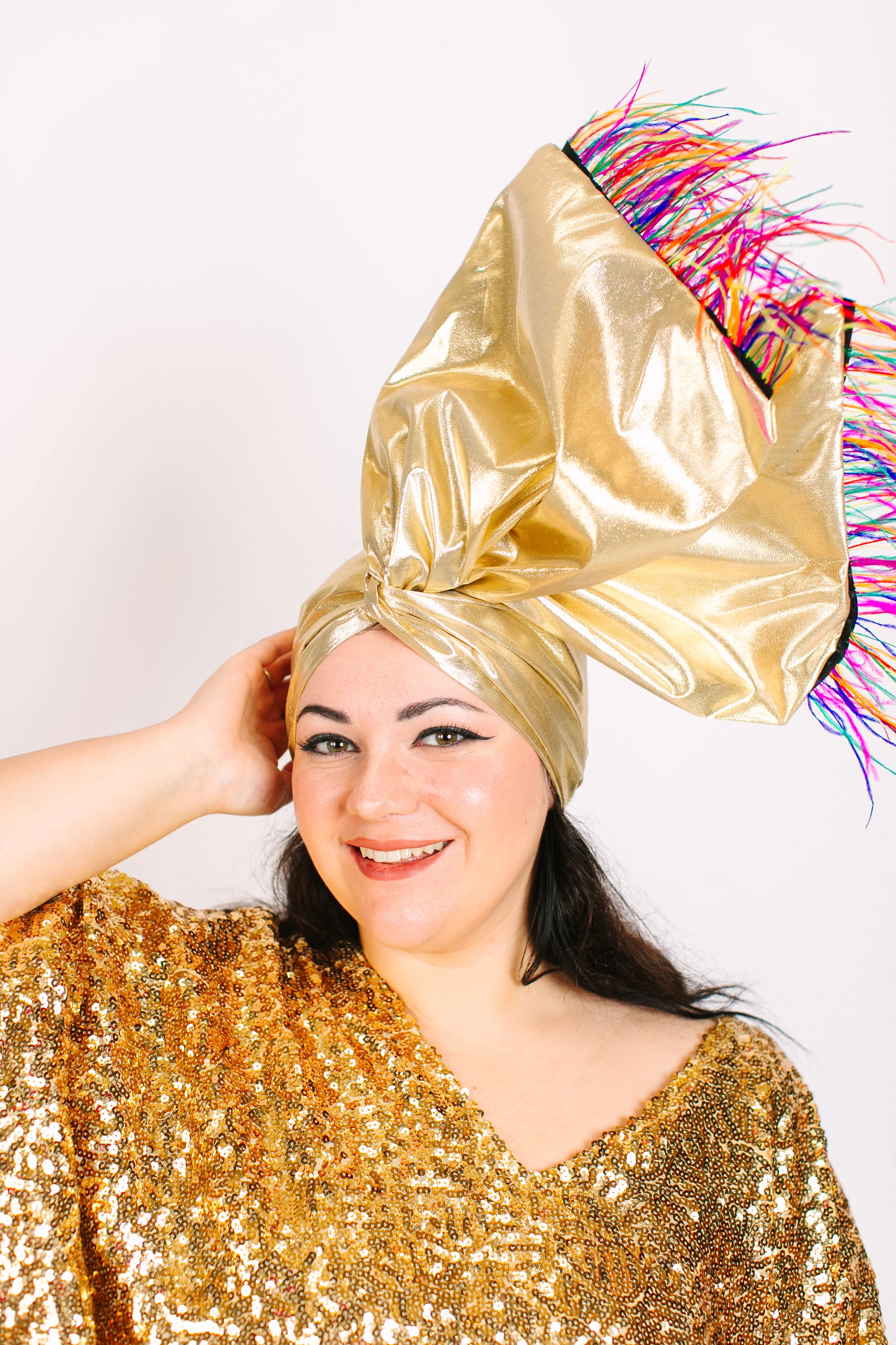 Gold Lame With Rainbow Ostrich Feathers - Image 2