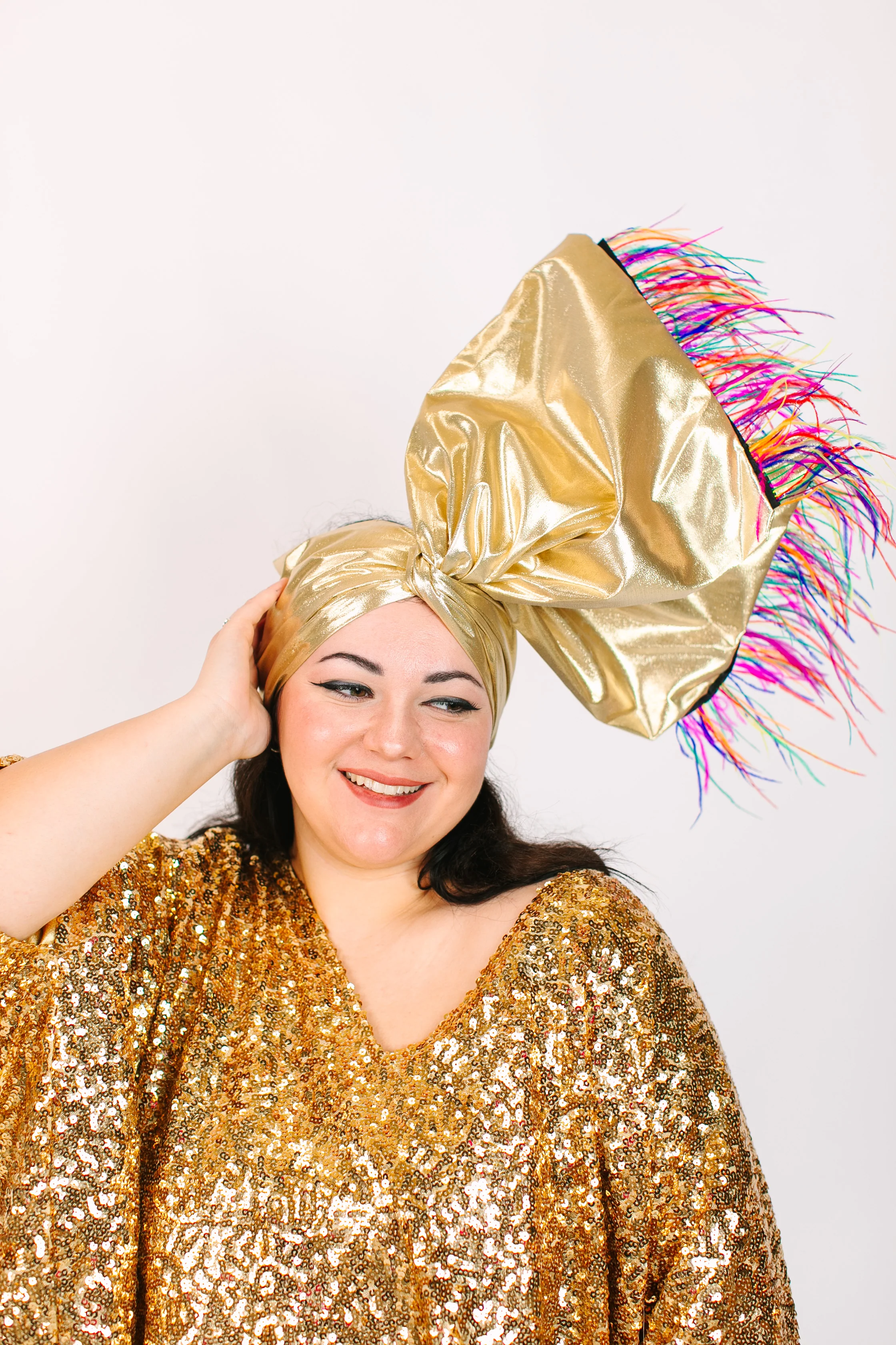 Gold Lame With Rainbow Ostrich Feathers - Image 3