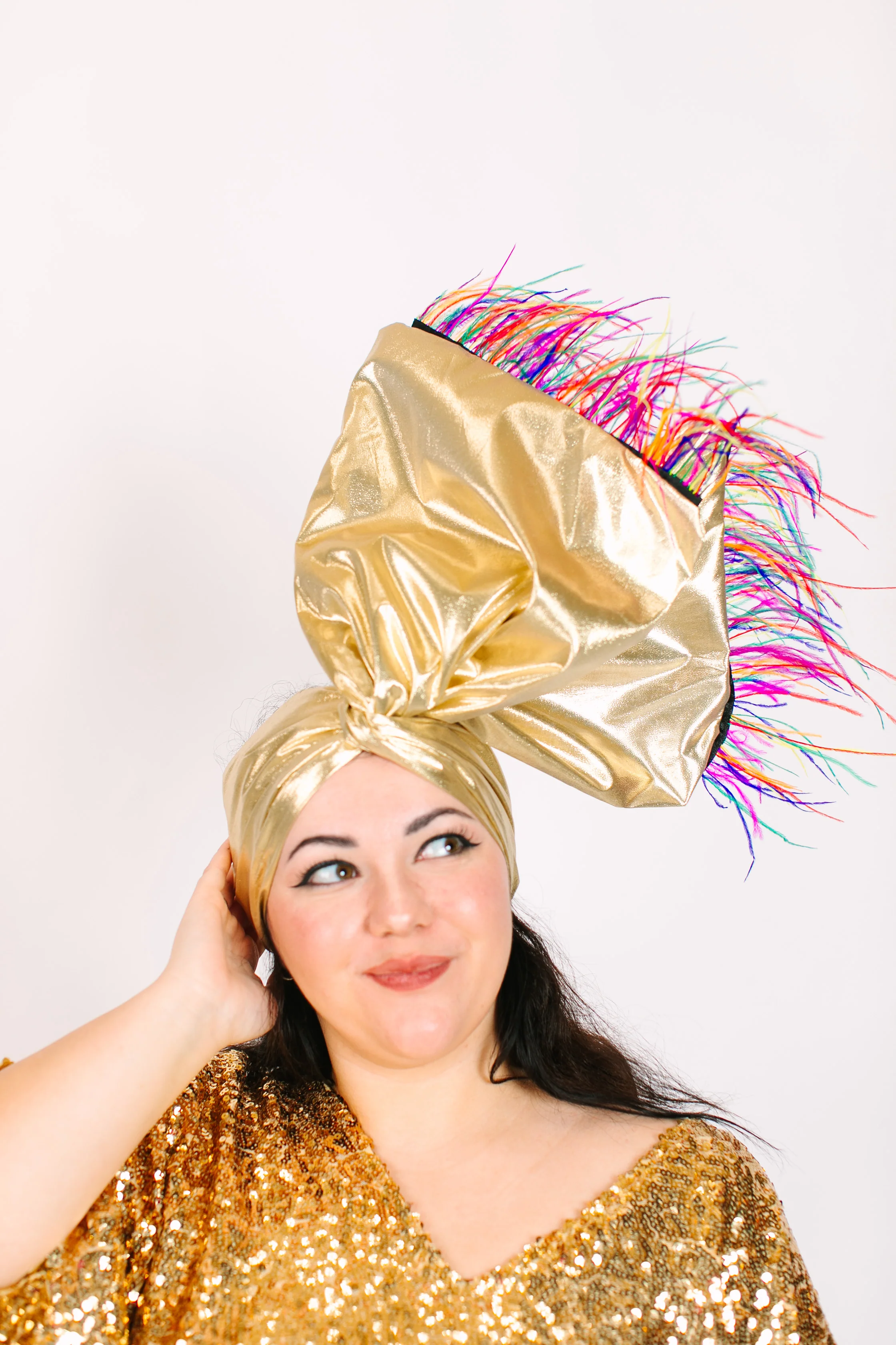 Gold Lame With Rainbow Ostrich Feathers - Image 4