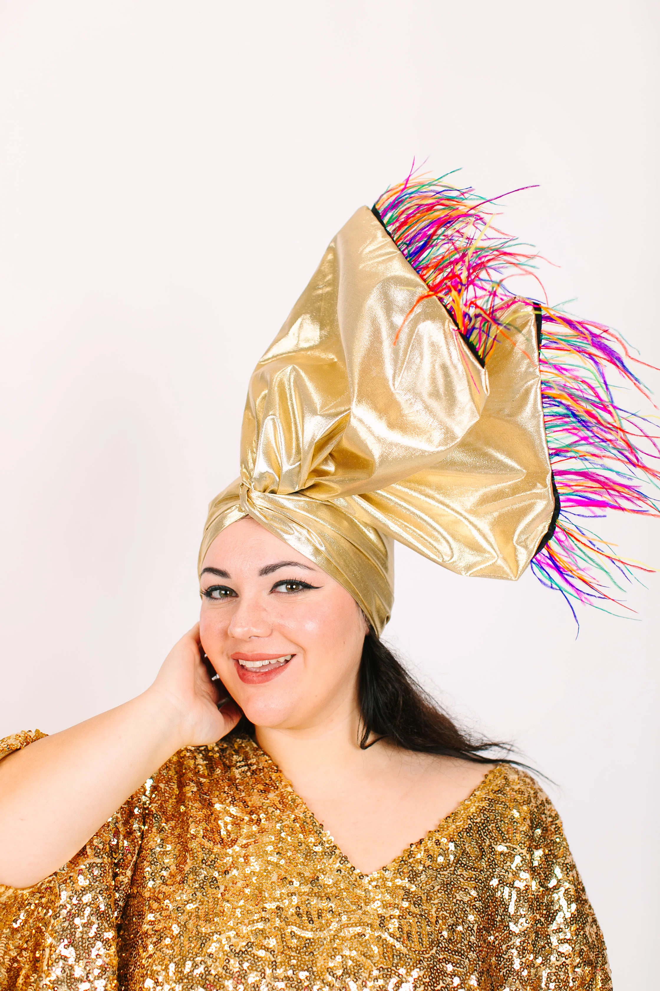Gold Lame With Rainbow Ostrich Feathers - Image 5