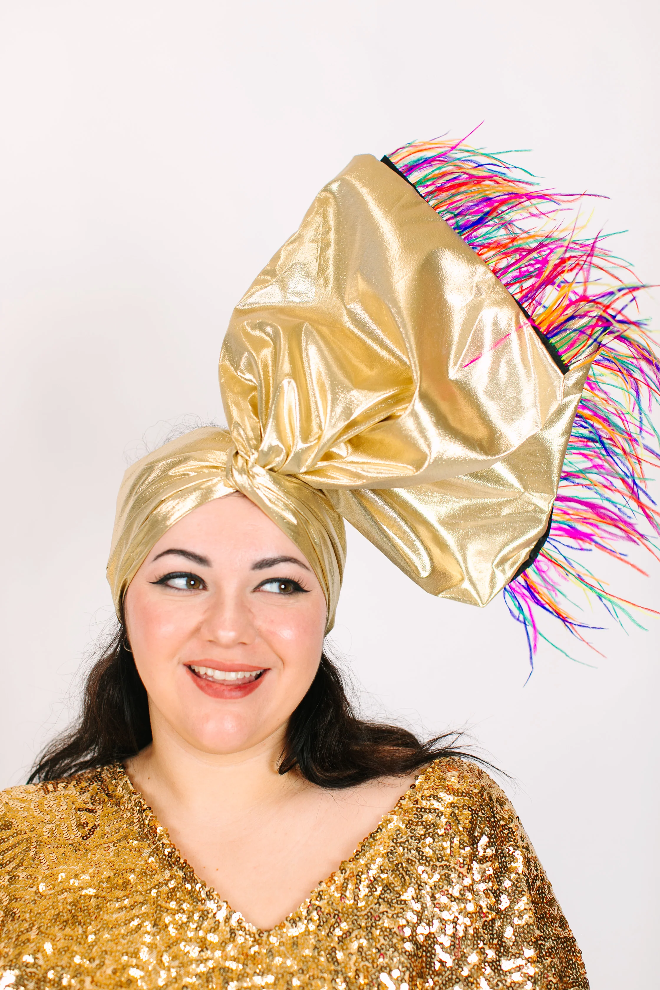Gold Lame With Rainbow Ostrich Feathers - Image 6