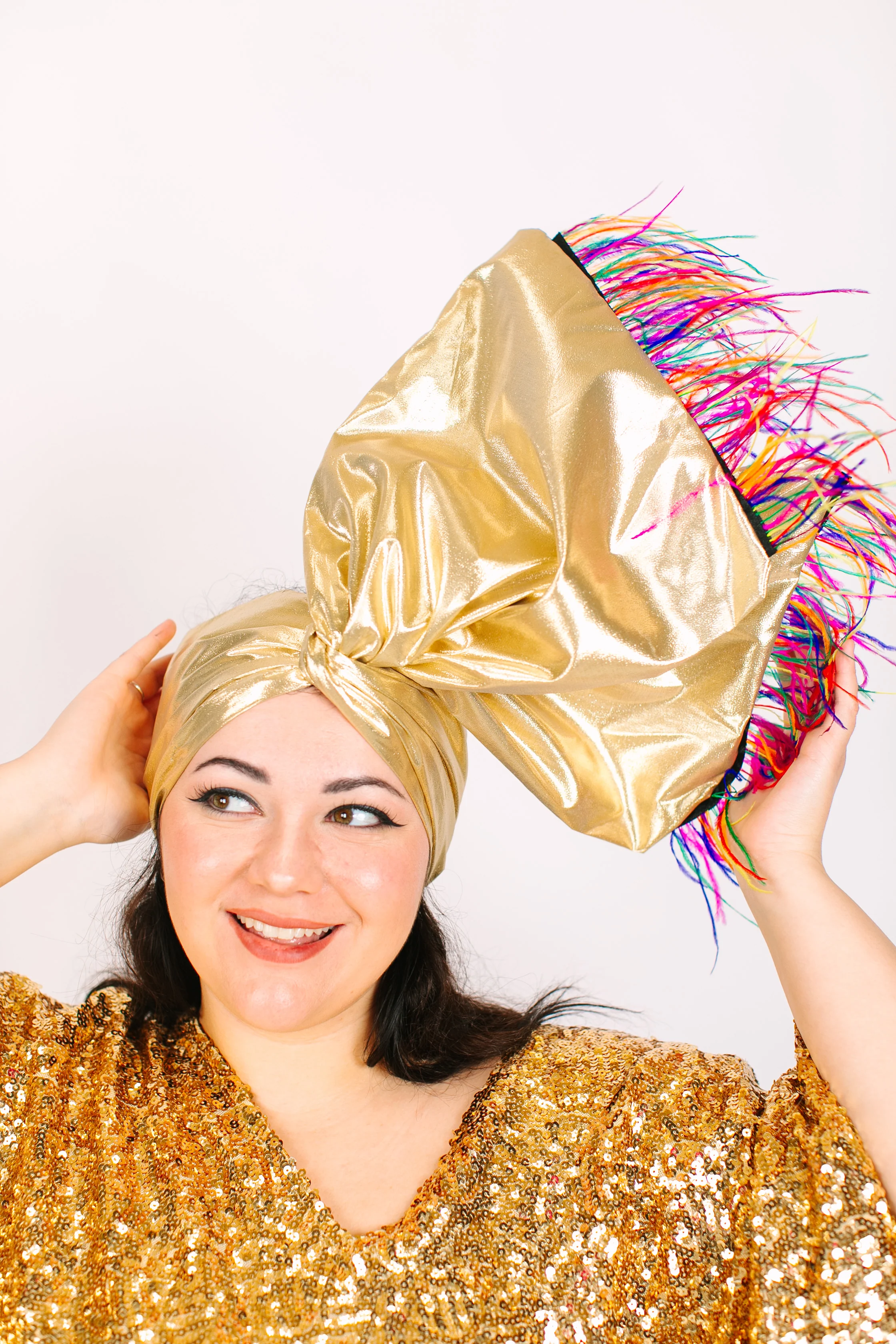 Gold Lame With Rainbow Ostrich Feathers - Image 7