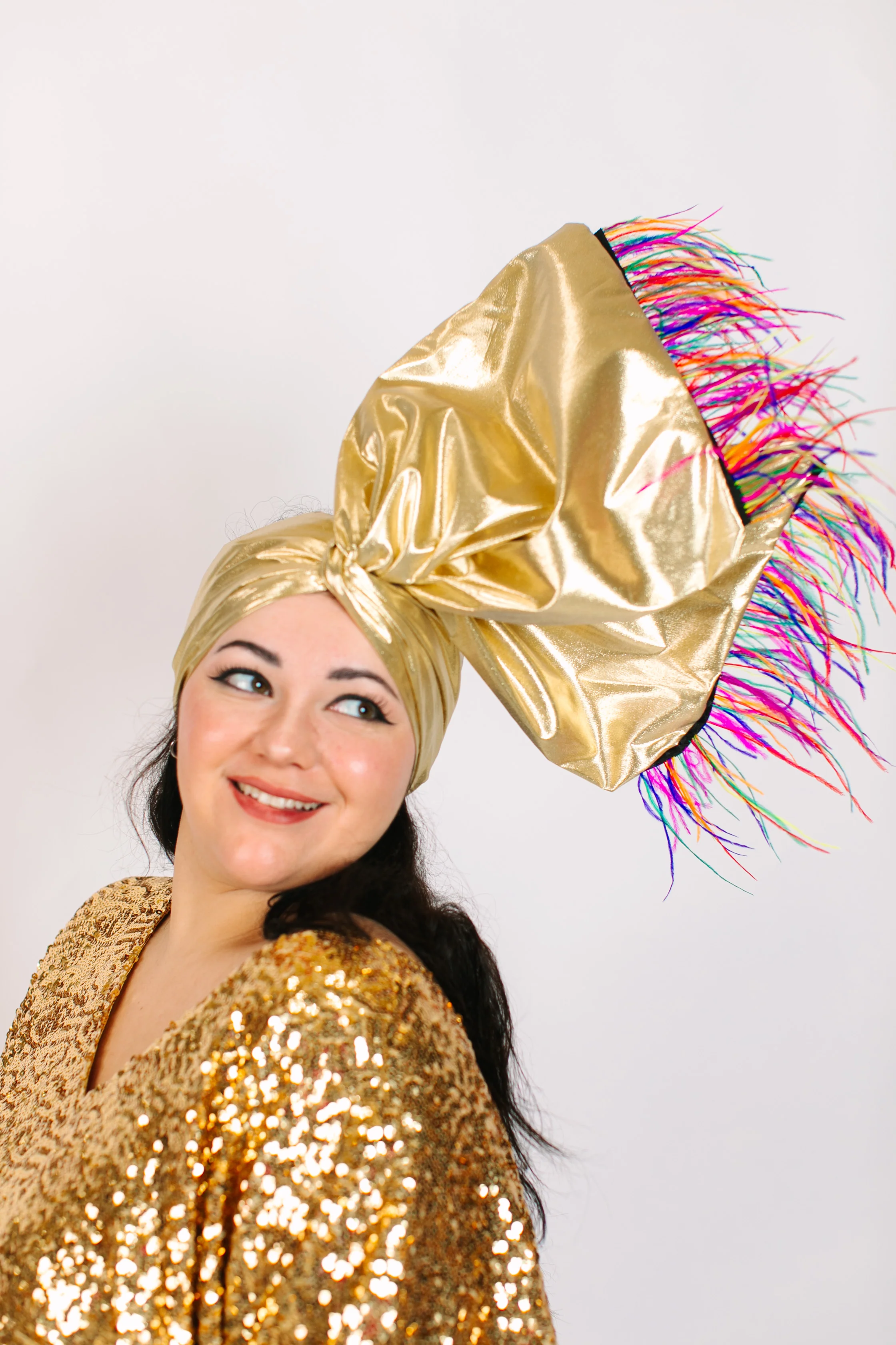 Gold Lame With Rainbow Ostrich Feathers - Image 8